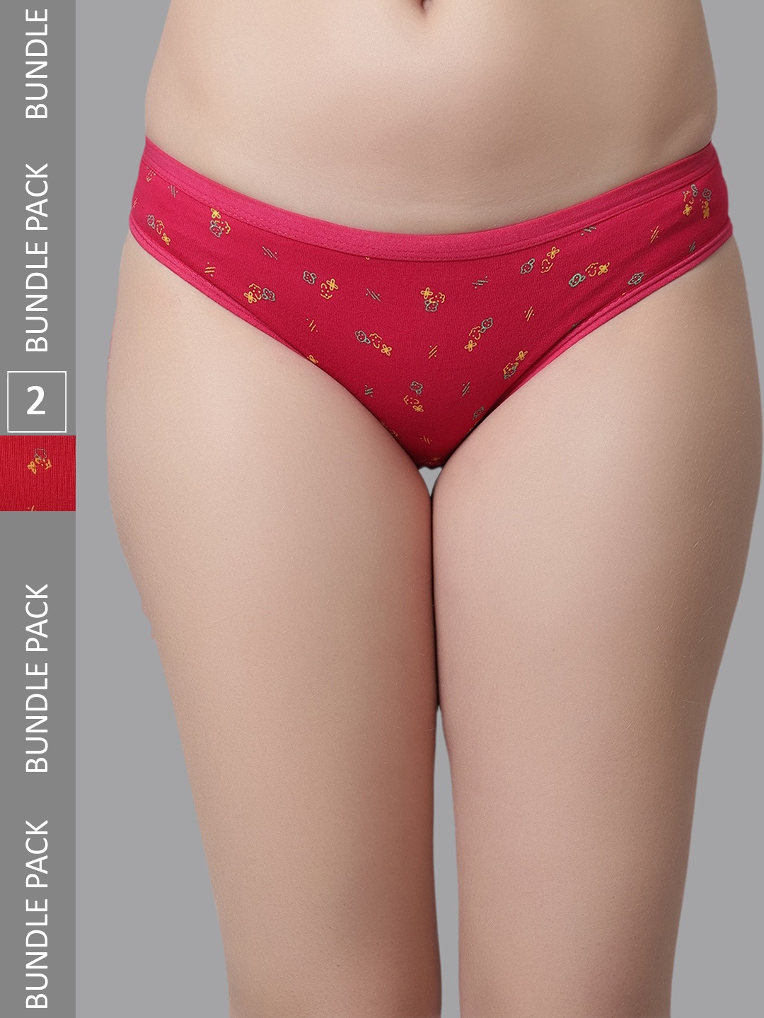 

KEX Women Pack Of 2 Floral Printed Cotton Hipster Briefs, Pink