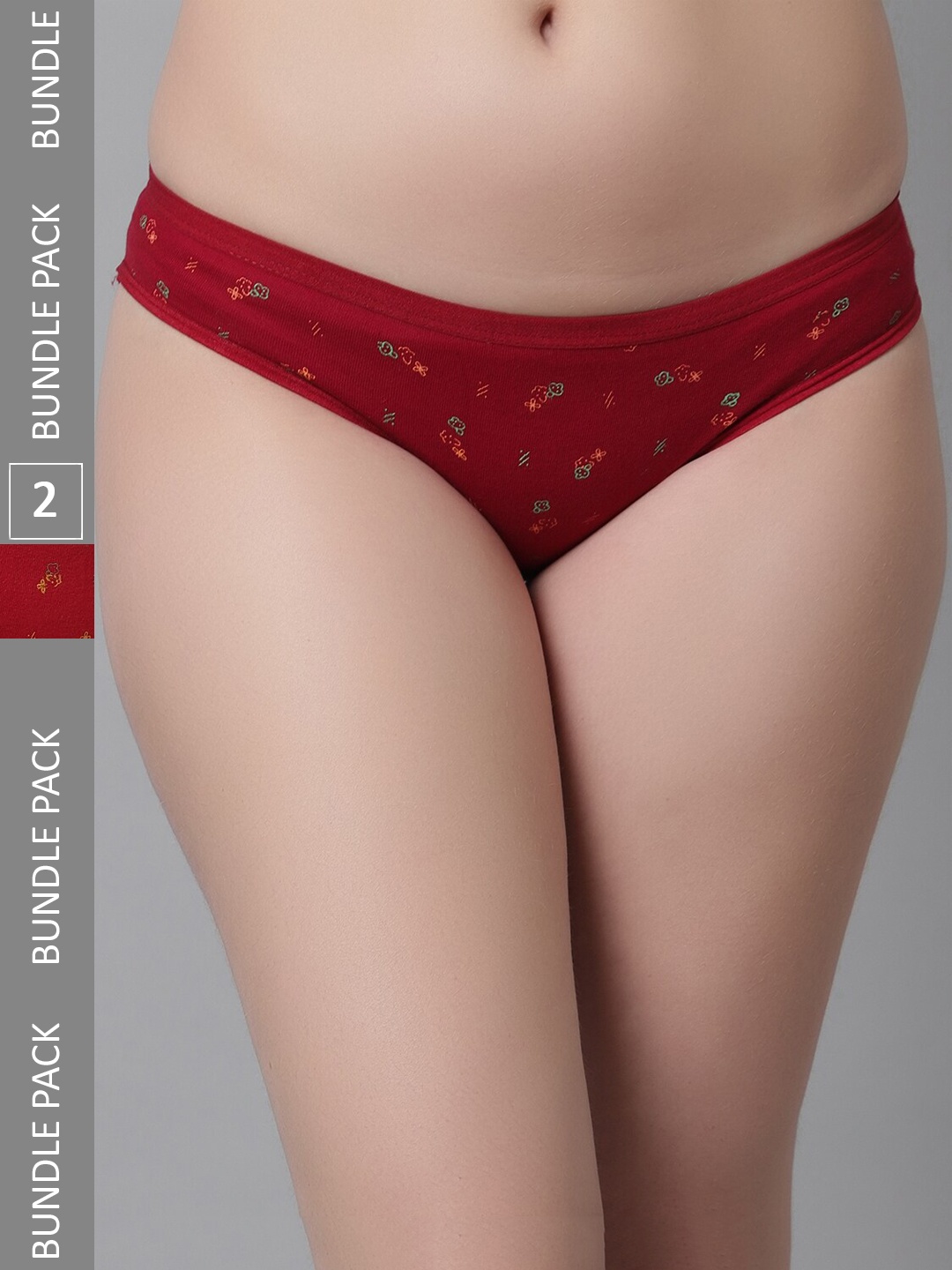 

KEX Women Pack Of 2 Floral Printed Cotton Hipster Briefs, Red
