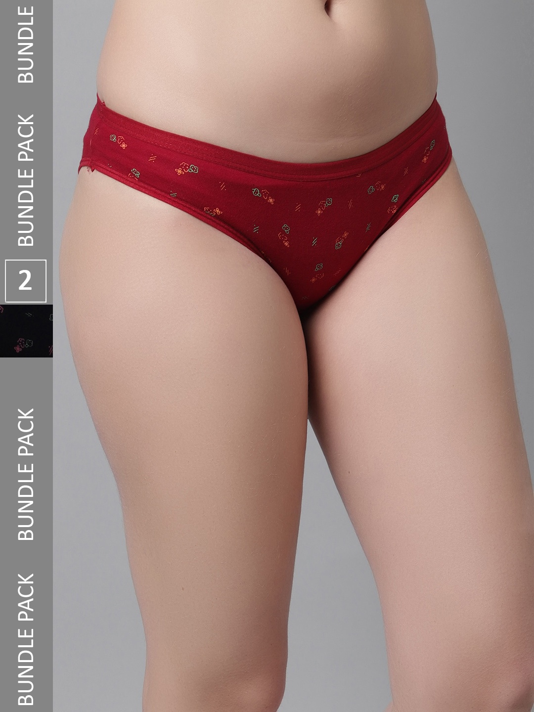 

KEX Women Pack Of 2 Floral Printed Cotton Hipster Briefs, Maroon