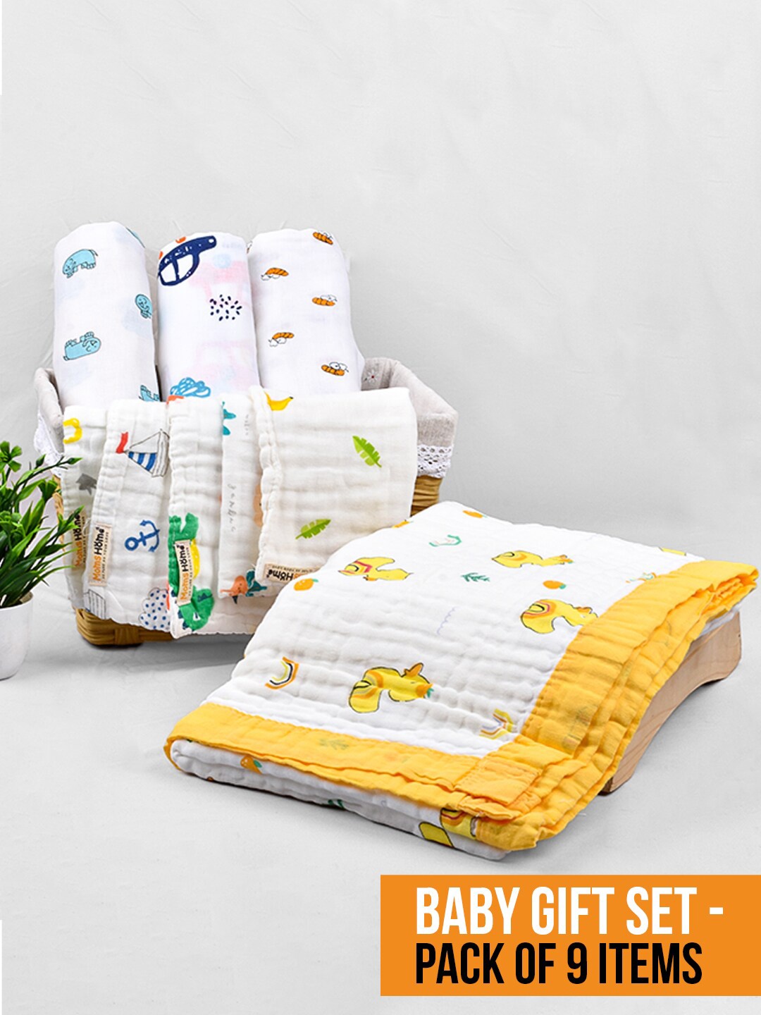 

Moms Home Infants Pack Of 9 Printed Organic Cotton Baby Apparel Gift Set, White
