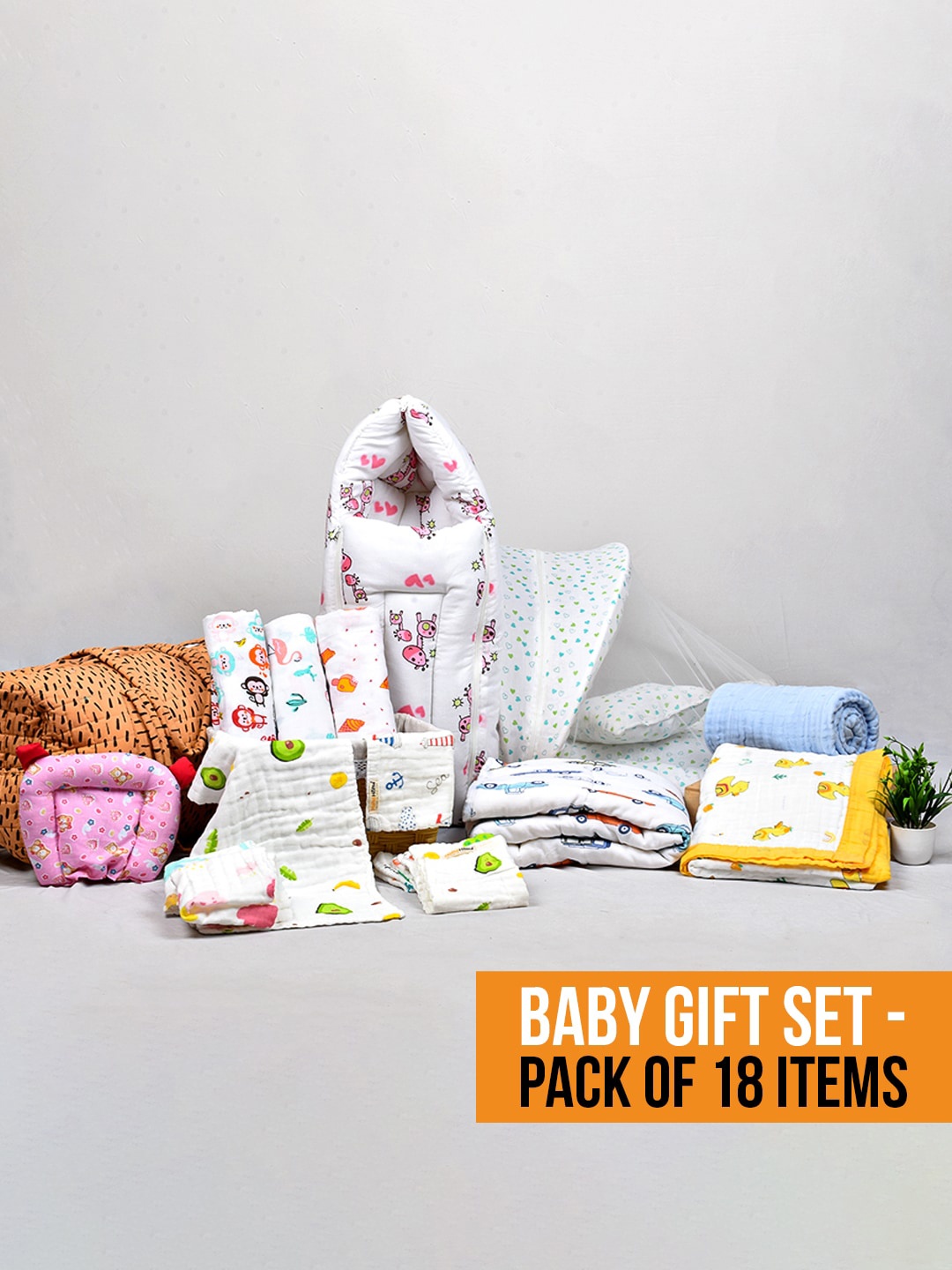 

Moms Home Infants 18Pcs Organic Cotton Muslin Baby Apparel Gift Set, White
