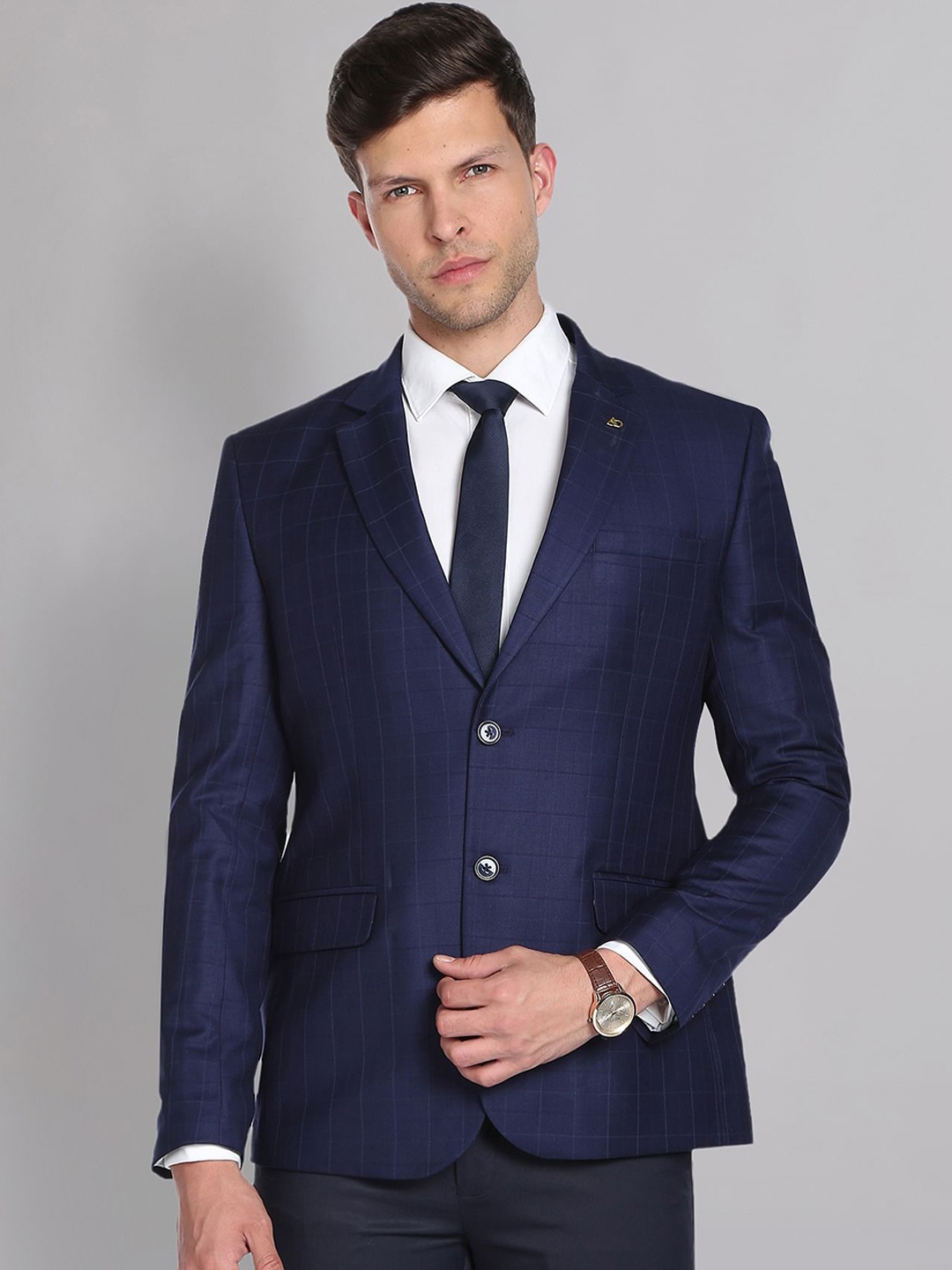 

AD By Arvind Checked Notched Lapel Single-Breasted Formal Blazers, Blue