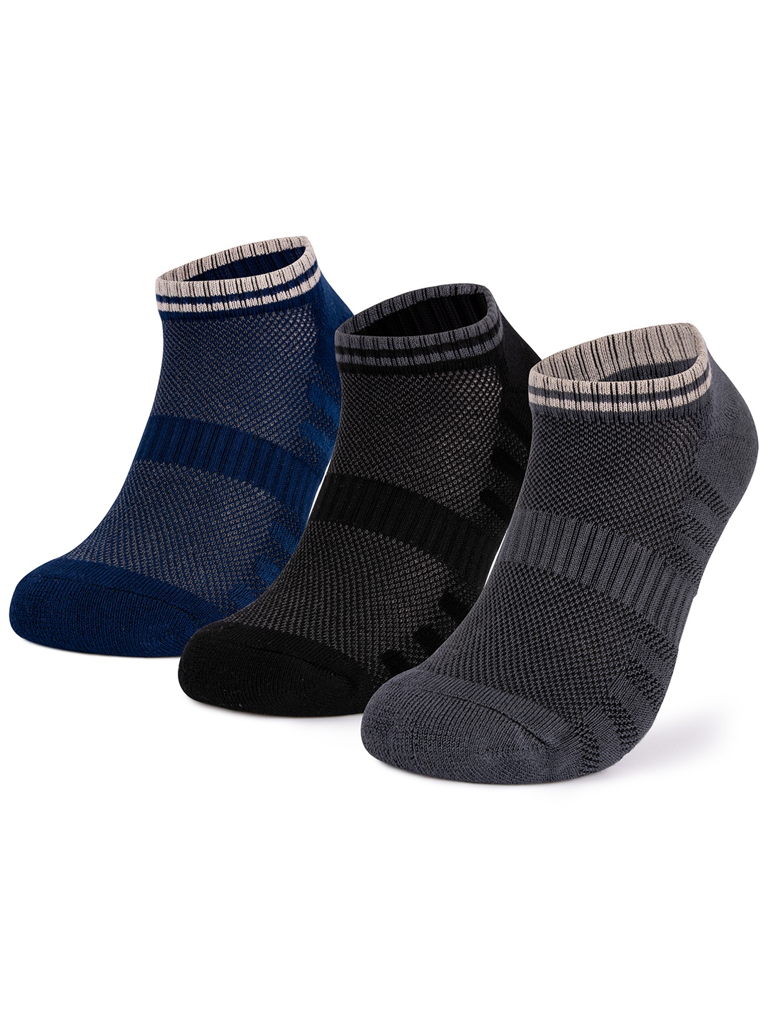 

MUSH Pack Of 3 Colourblocked Bamboo Ankle Length Socks, Navy blue