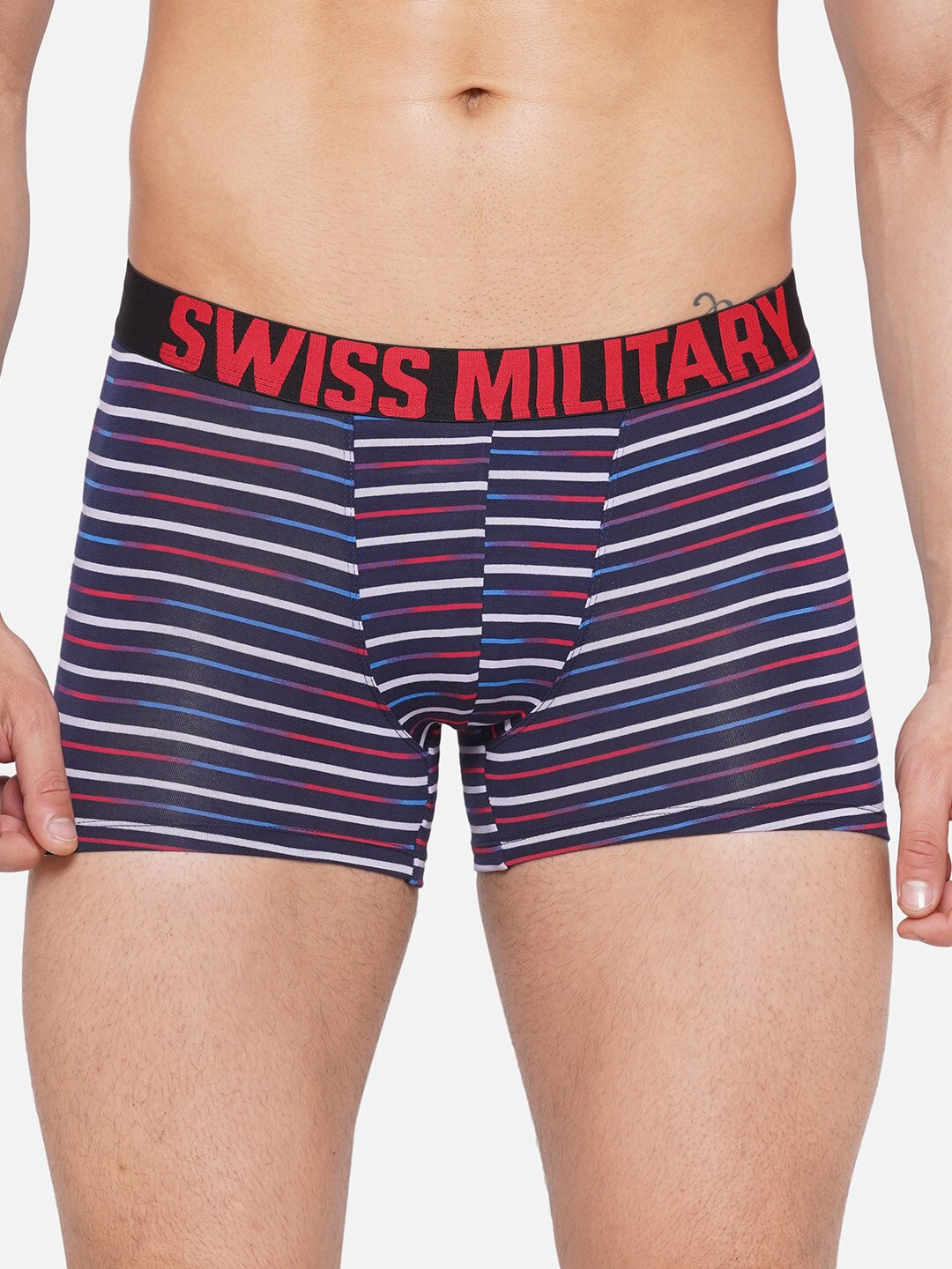 

SWISS MILITARY Men Striped Stretchable Cotton Trunk SMINW21009_BLK_S, Blue
