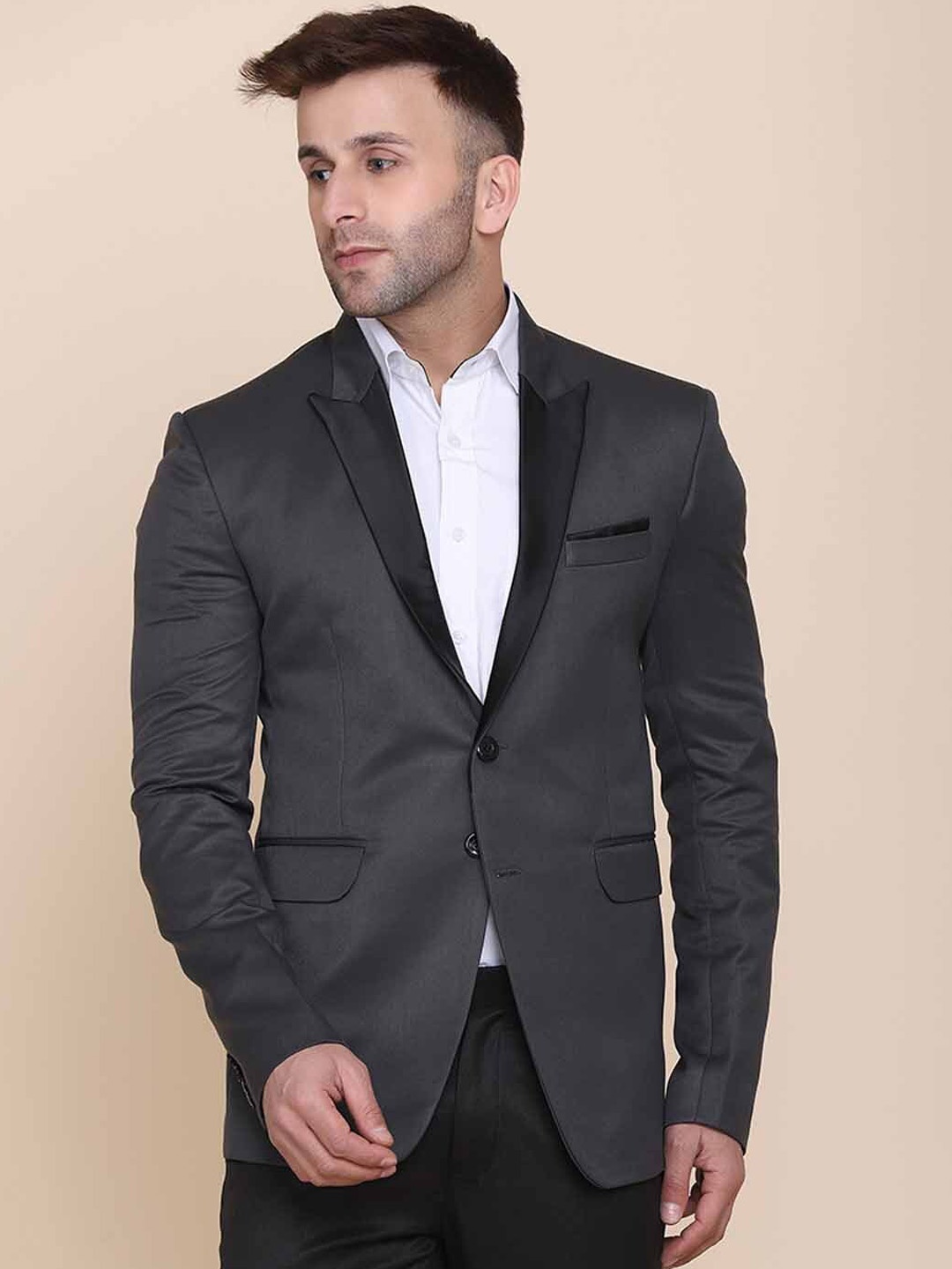 

TAHVO Notched Lapel Single-Breasted Slim Fit Formal Blazers, Grey