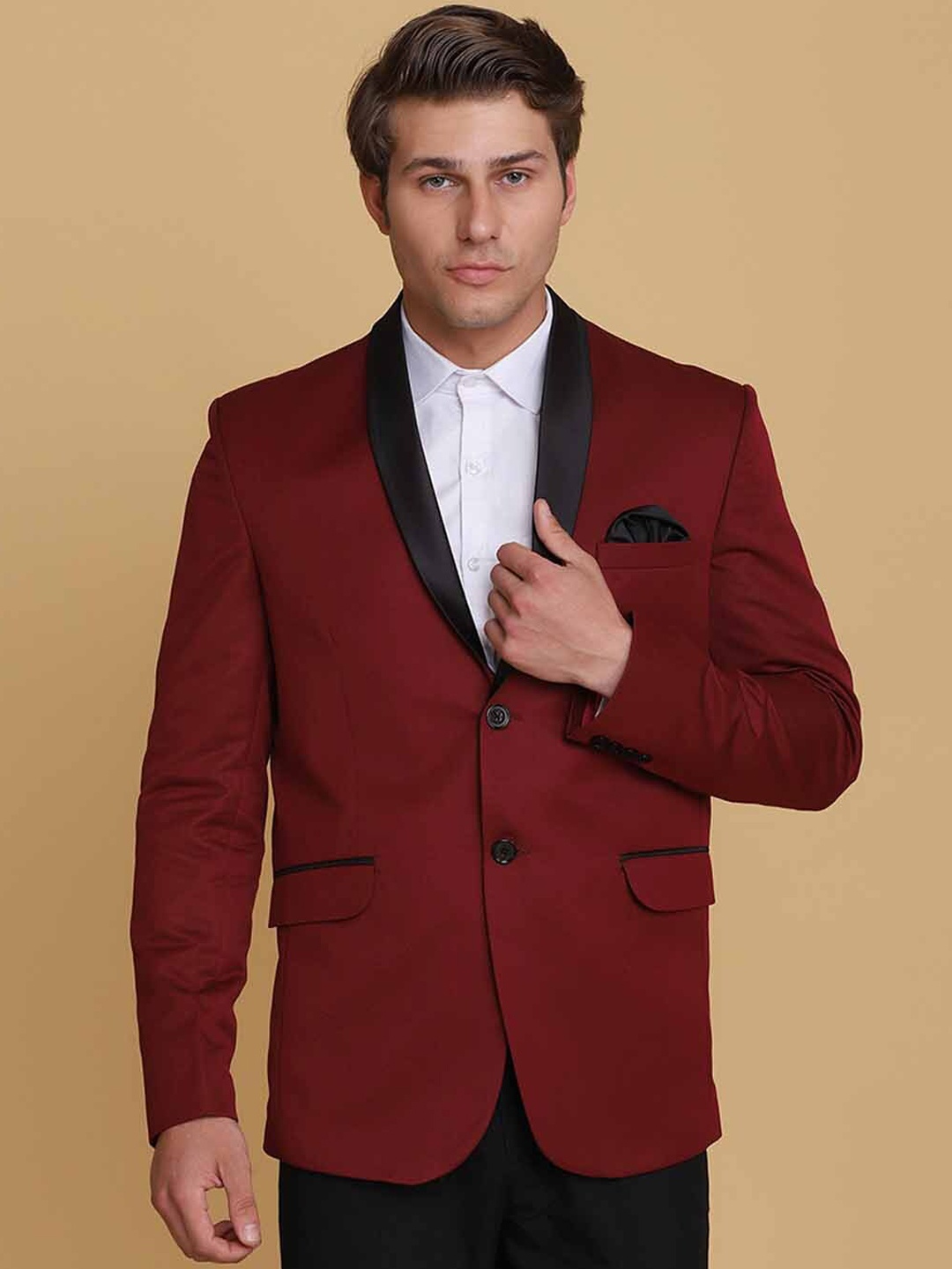 

TAHVO Shawl Collar Tuxedo Slim Fit Party Blazer, Maroon