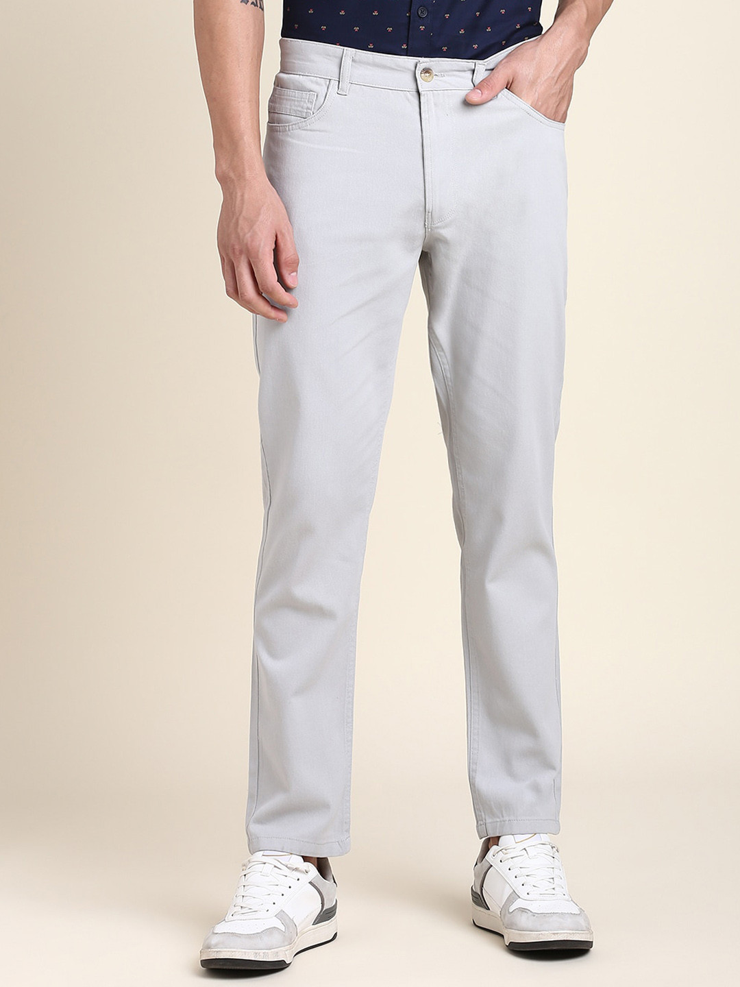 

Dennis Lingo Men Grey Comfort Slim Fit Trousers