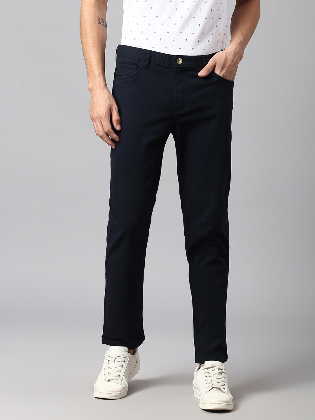 

Dennis Lingo Men Flat-Front Comfort Slim Fit Chinos Trousers, Navy blue