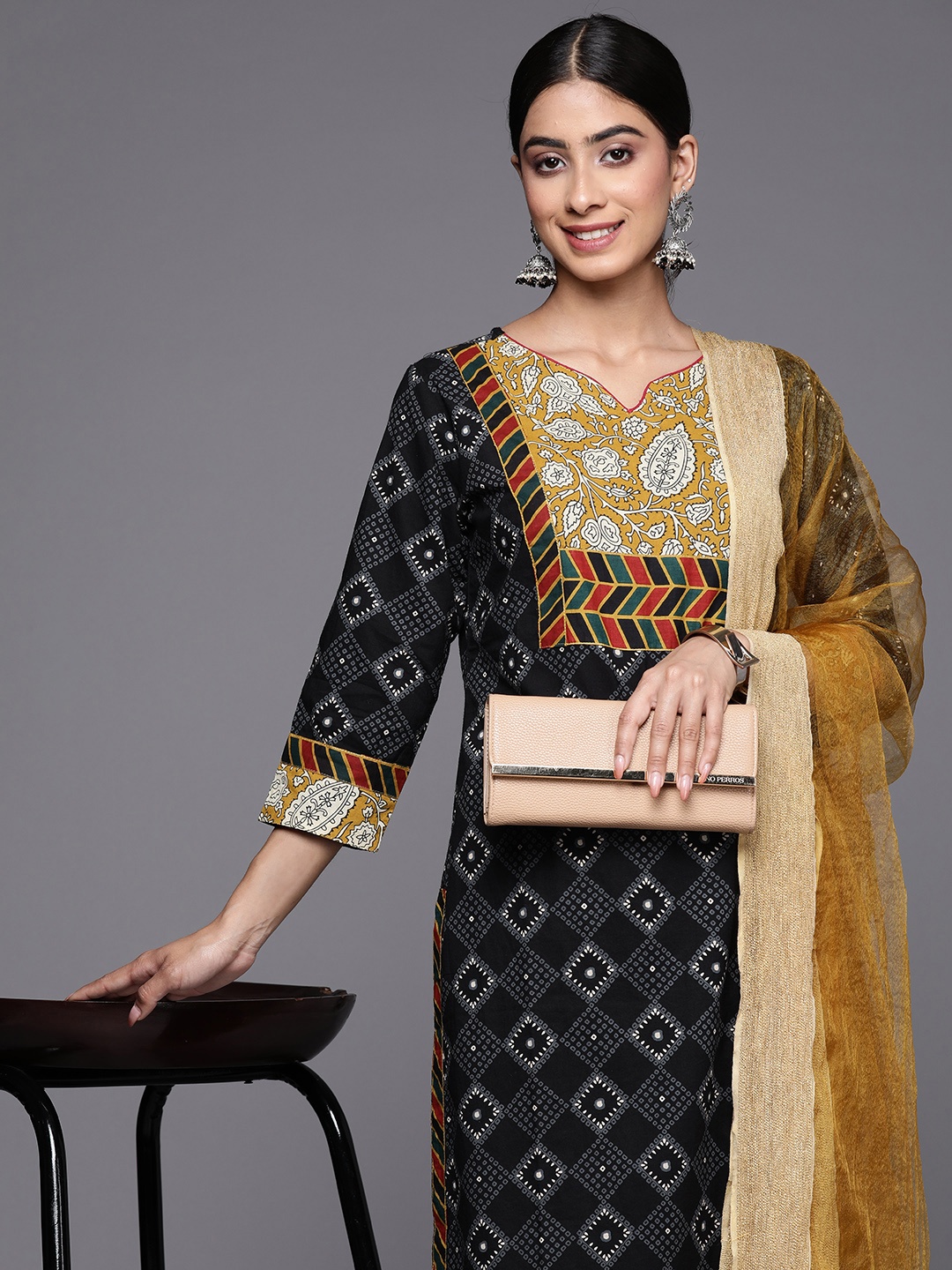 

Varanga Printed Regular Pure Cotton Kurta With Palazzos & Dupatta, Black