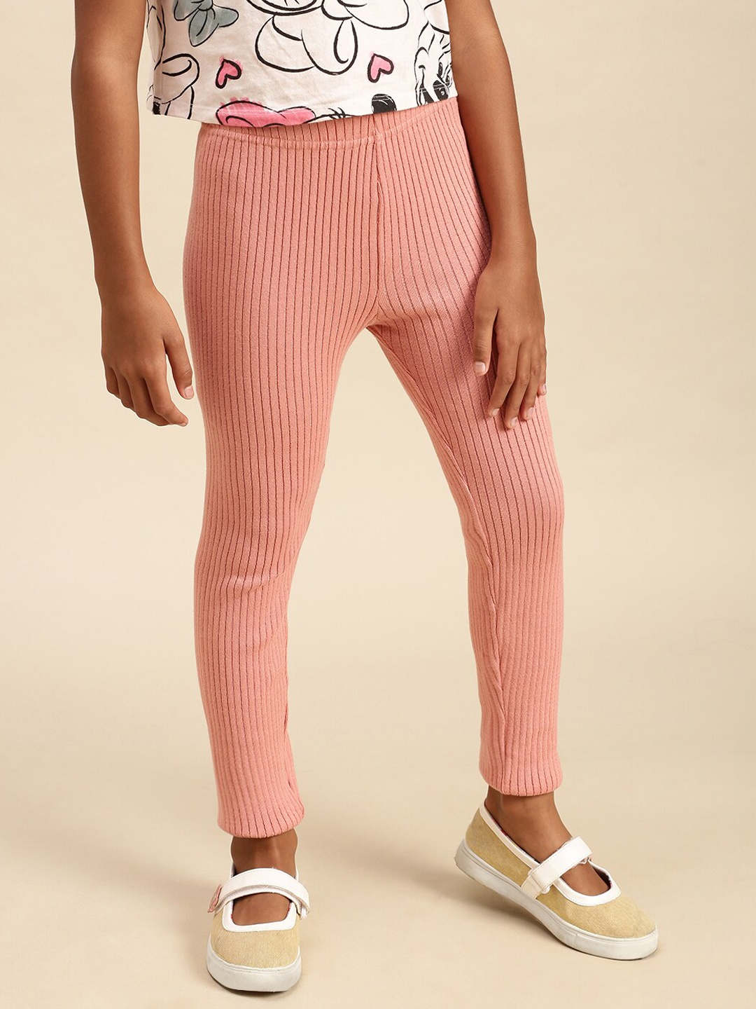

PIPIN Girls Ribbed Ankle-Length Cotton Leggings, Pink