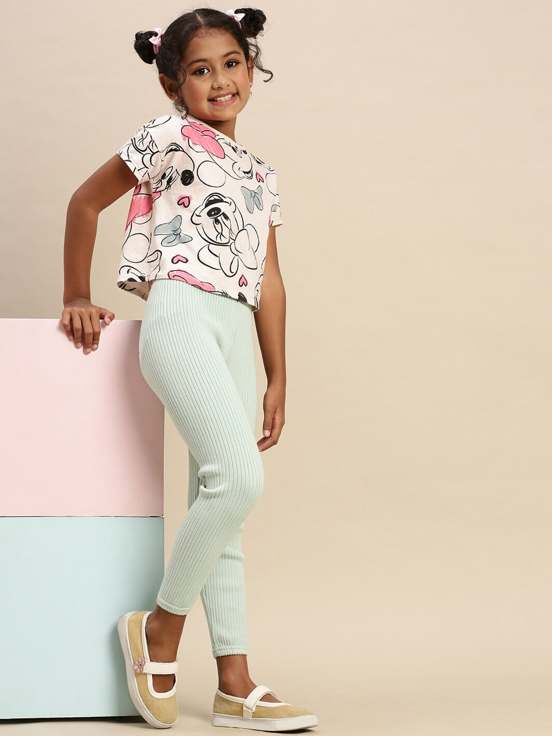 

PIPIN Girls Ribbed Cotton Ankle Length Leggings, Sea green