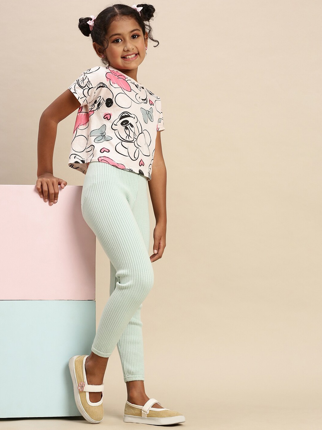 

PIPIN Girls Ribbed Cotton Ankle-Length Leggings, Sea green