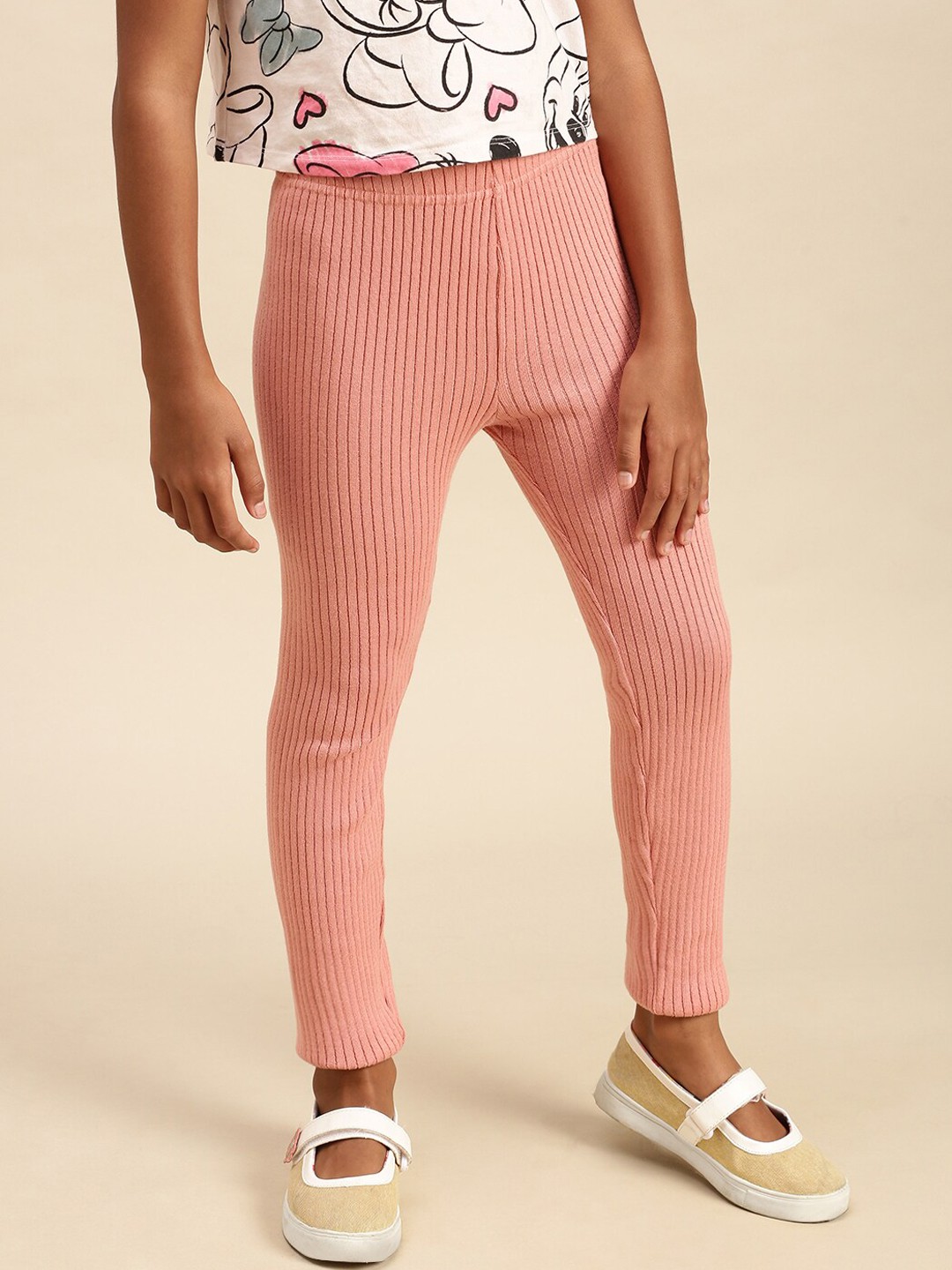 

PIPIN Girls Ribbed Ankle-Length Cotton Leggings, Pink