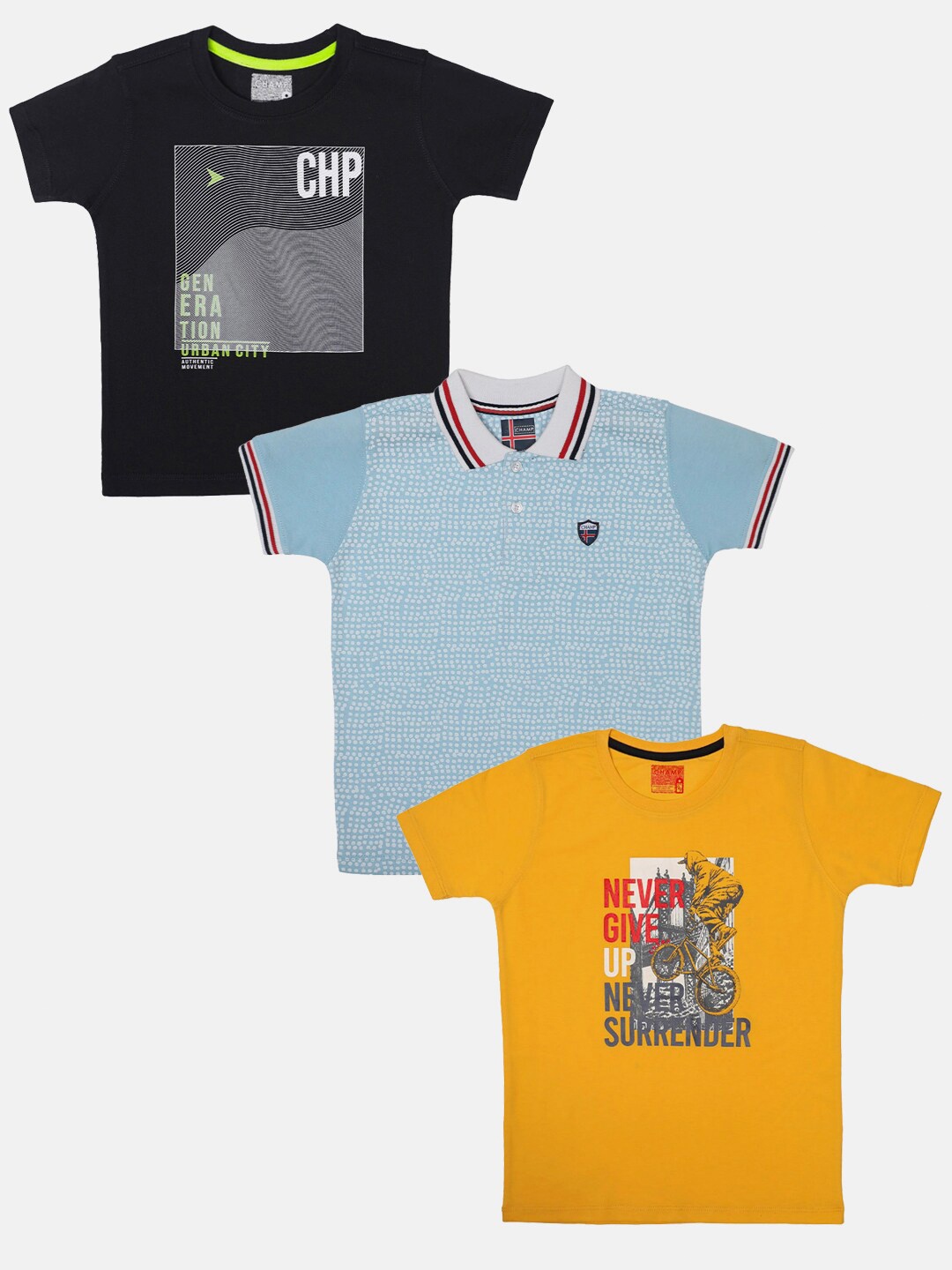 

AXM CHAMP Boys Pack Of 3 Printed Cotton T-Shirts, Black