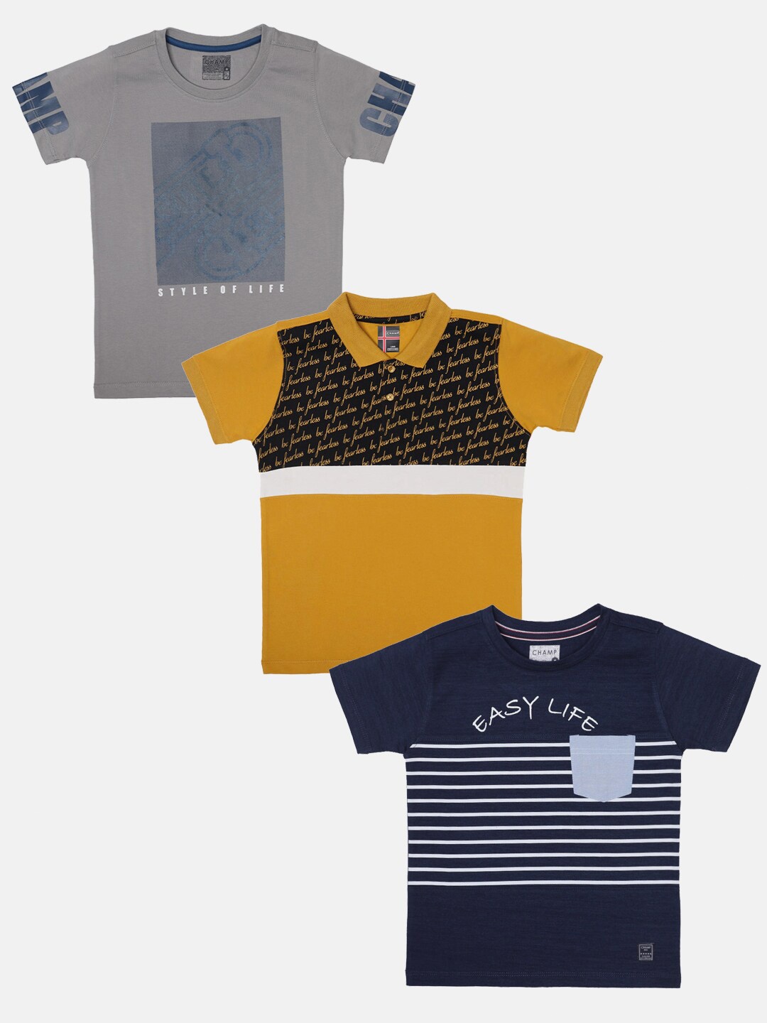 

AXM CHAMP Boys Pack Of 3 Printed Cotton T-Shirts, Grey