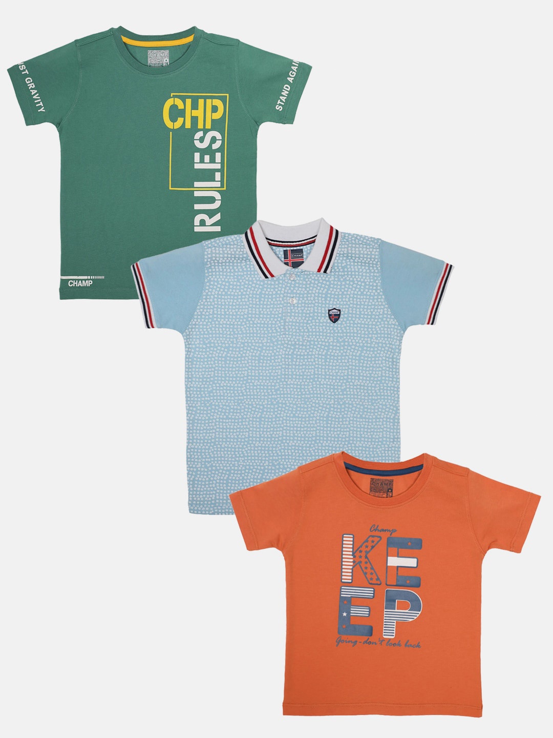 

AXM CHAMP Boys Pack Of 3 Printed Cotton T-Shirts, Green