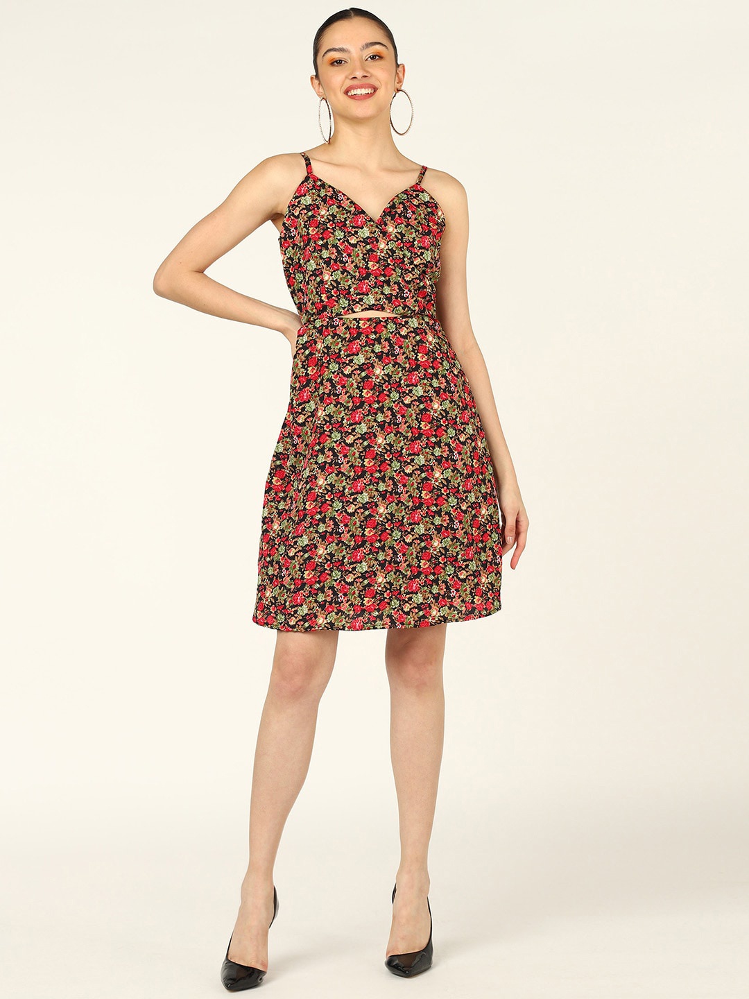

DODO & MOA Floral Printed Cut-Out Sheath Dress, Black
