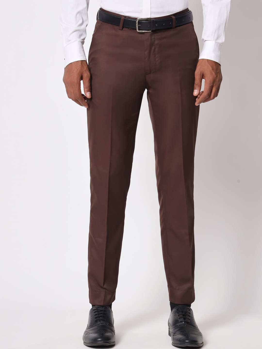 

Aristitch Men Flat-Front Mid-Rise Smart Slim Fit Formal Trousers, Brown