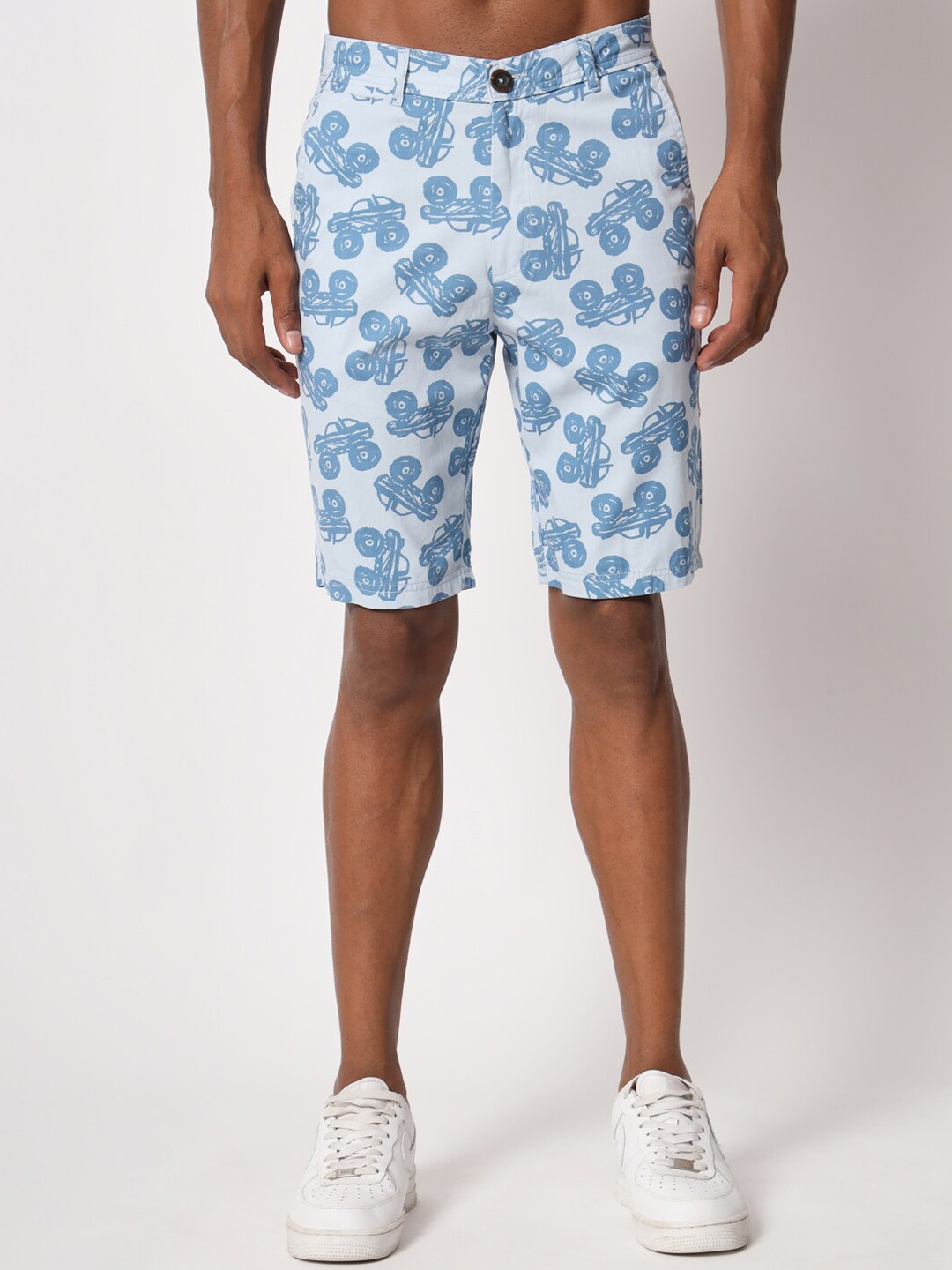 

Aristitch Men Mid-Rise Printed Pure Cotton Shorts, Blue