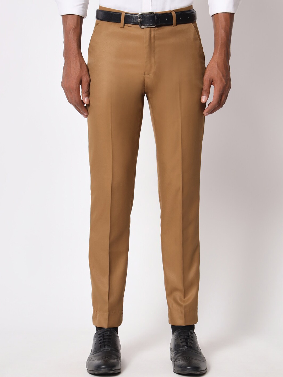 

Aristitch Men Mid-Rise Smart Slim Fit Formal Trousers, Khaki