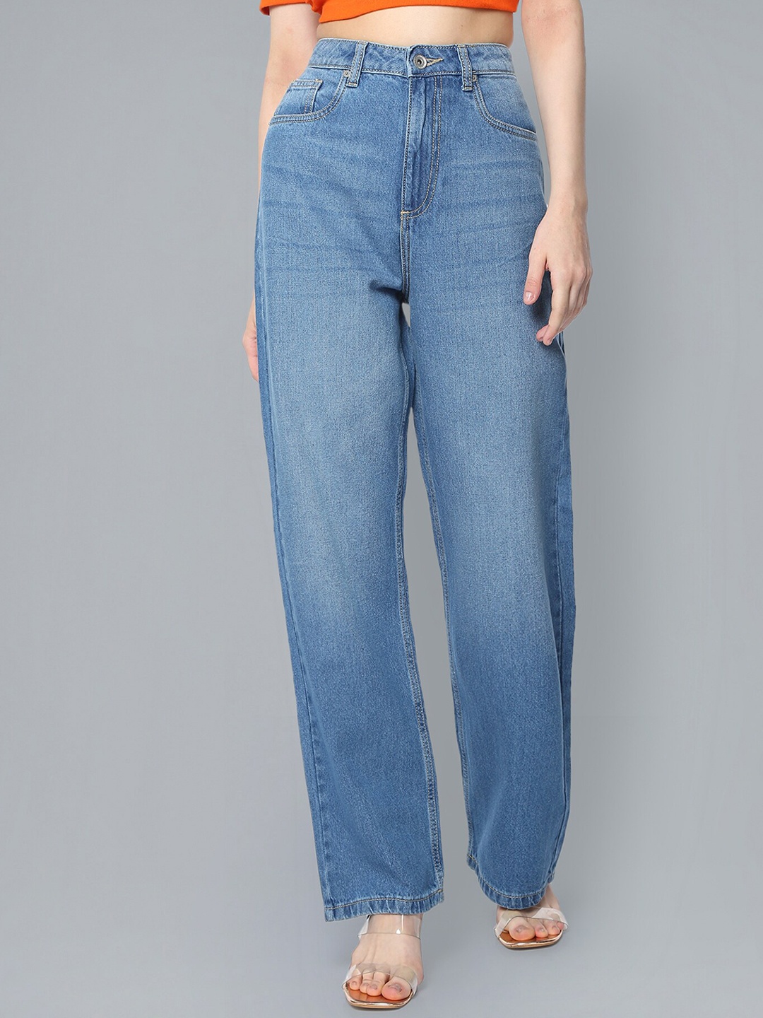 

Flying Machine Women Straight Fit High-Rise Light Fade Cotton Jeans, Blue