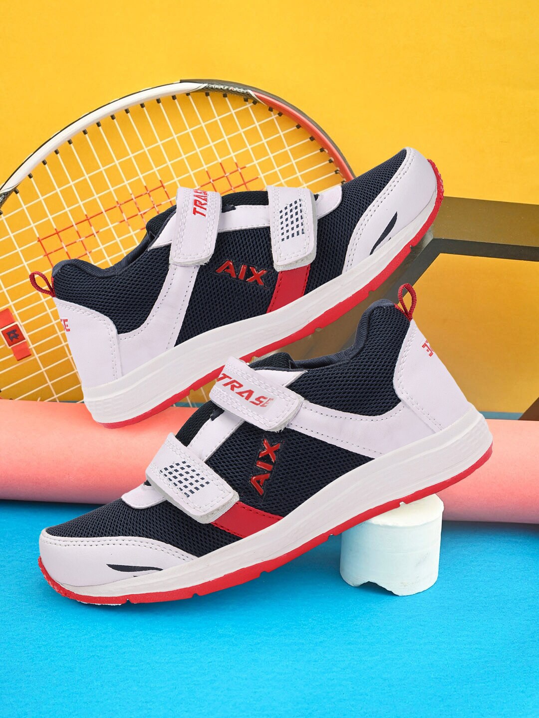

TRASE Boys PIPER Mesh Velcro Closure Running Sport Shoes, White