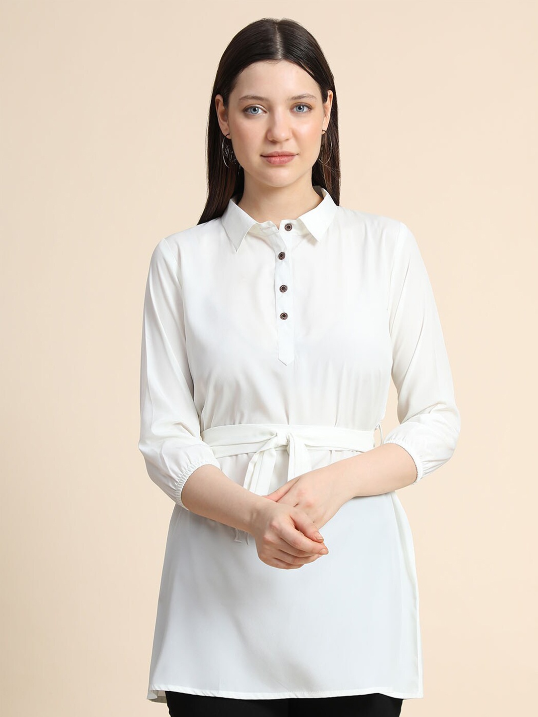 

KERI PERRY Shirt Style Longline Top, White