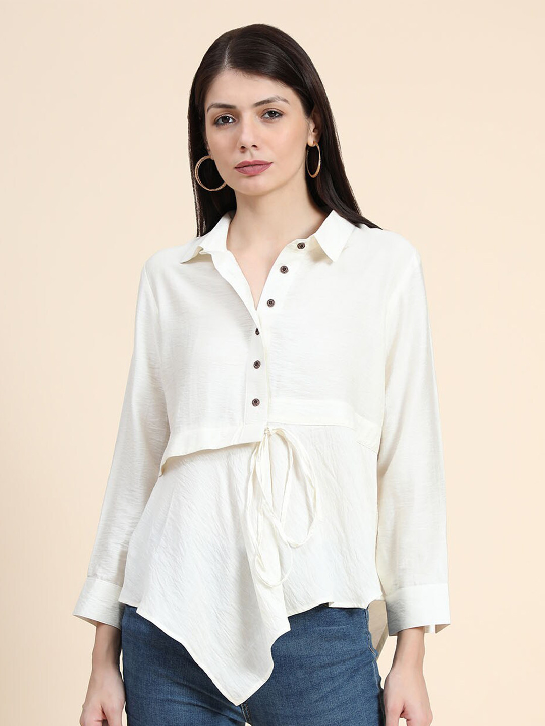 

KERI PERRY Shirt Style High Low Top, White