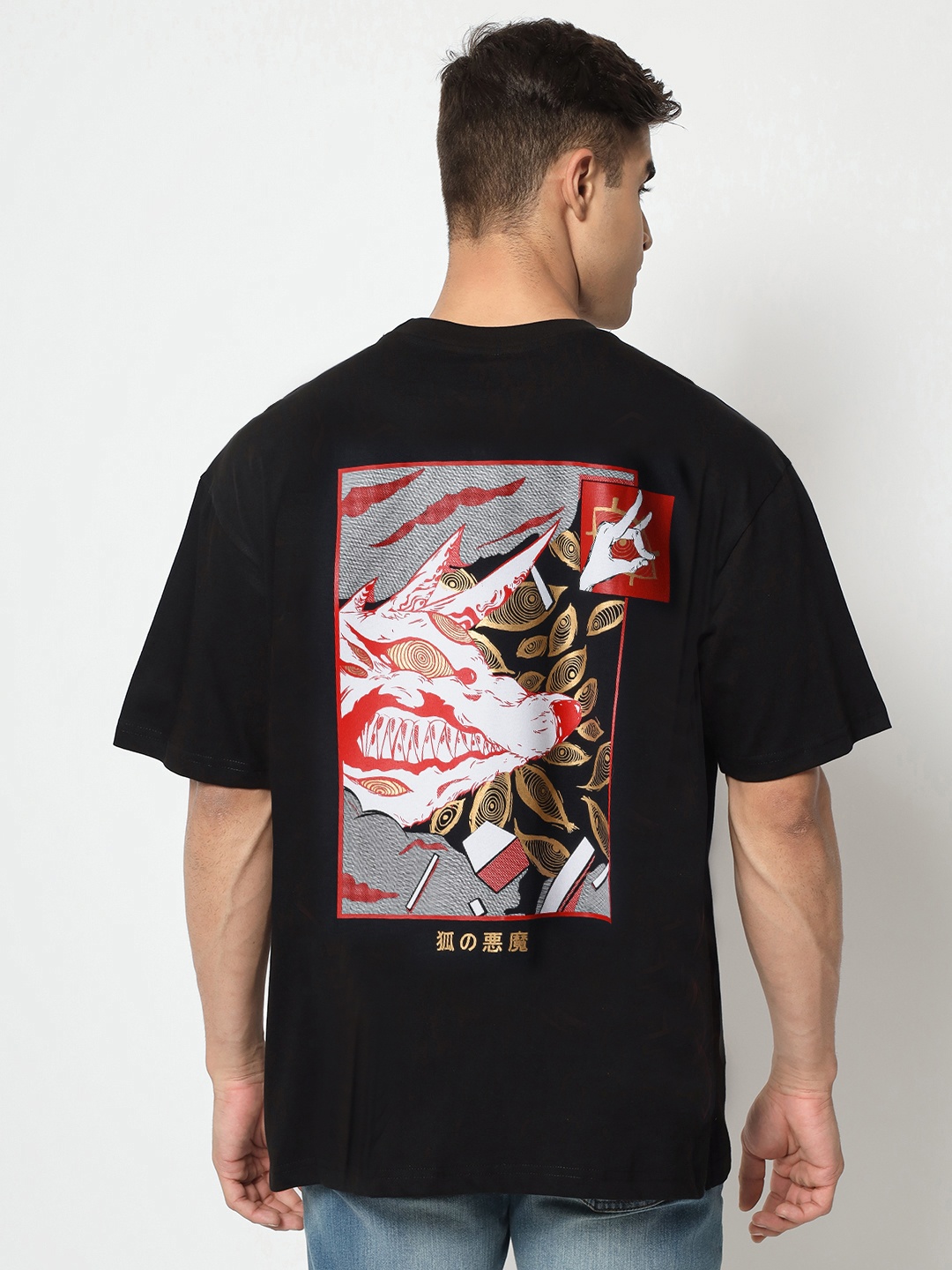 

COMICSENSE Anime Printed Chainsaw Cotton Oversized T-shirt, Black