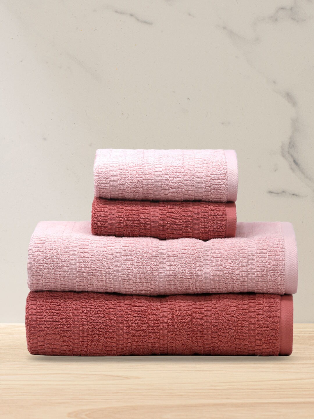 

MYTRIDENT Aroma Pink Rust 4 Pieces 500 GSM Pure Cotton Towel Set