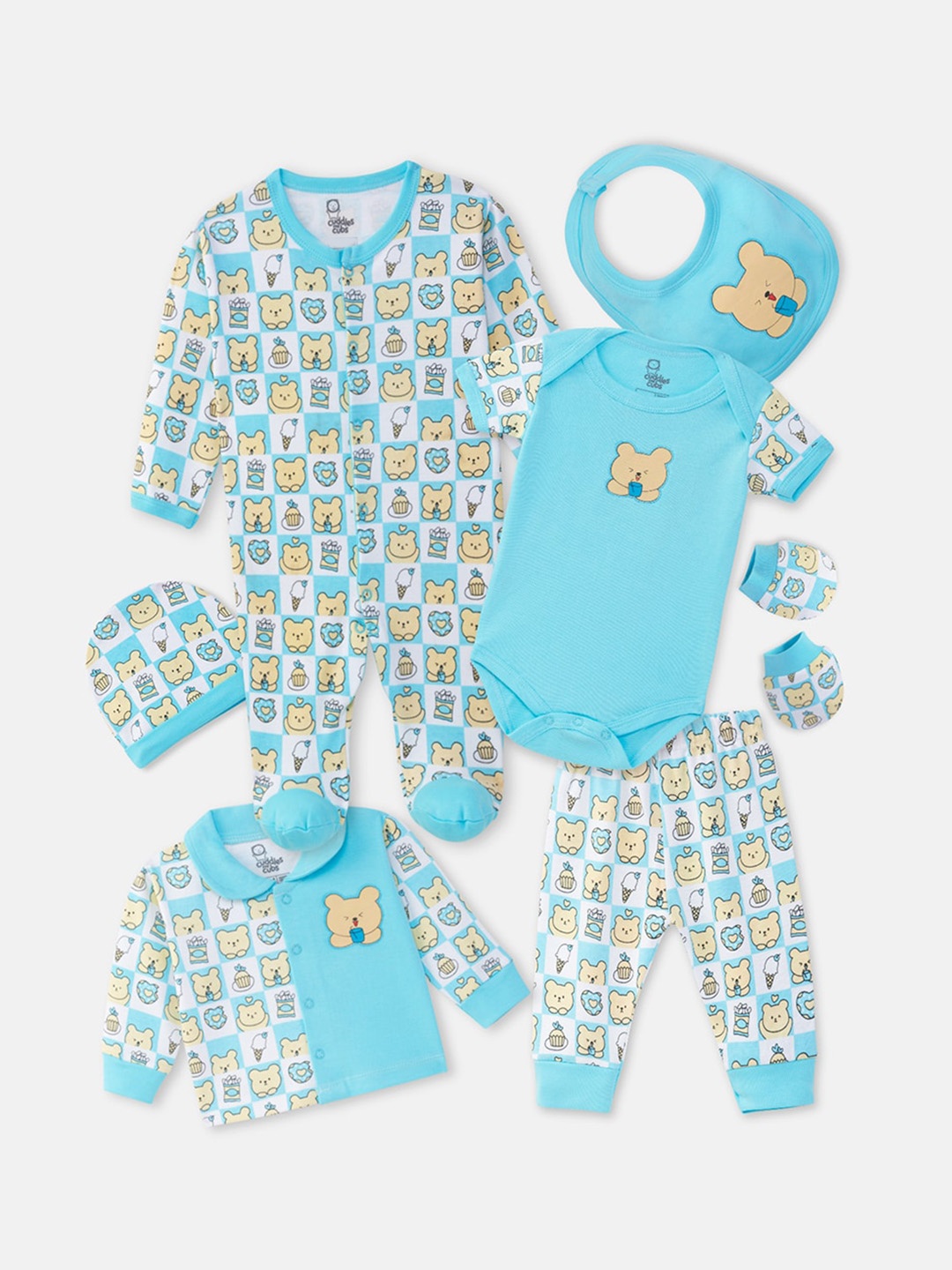 

Cuddles for Cubs Infants Pack of 7 Pure Cotton Baby Apparel Gift Set, Blue