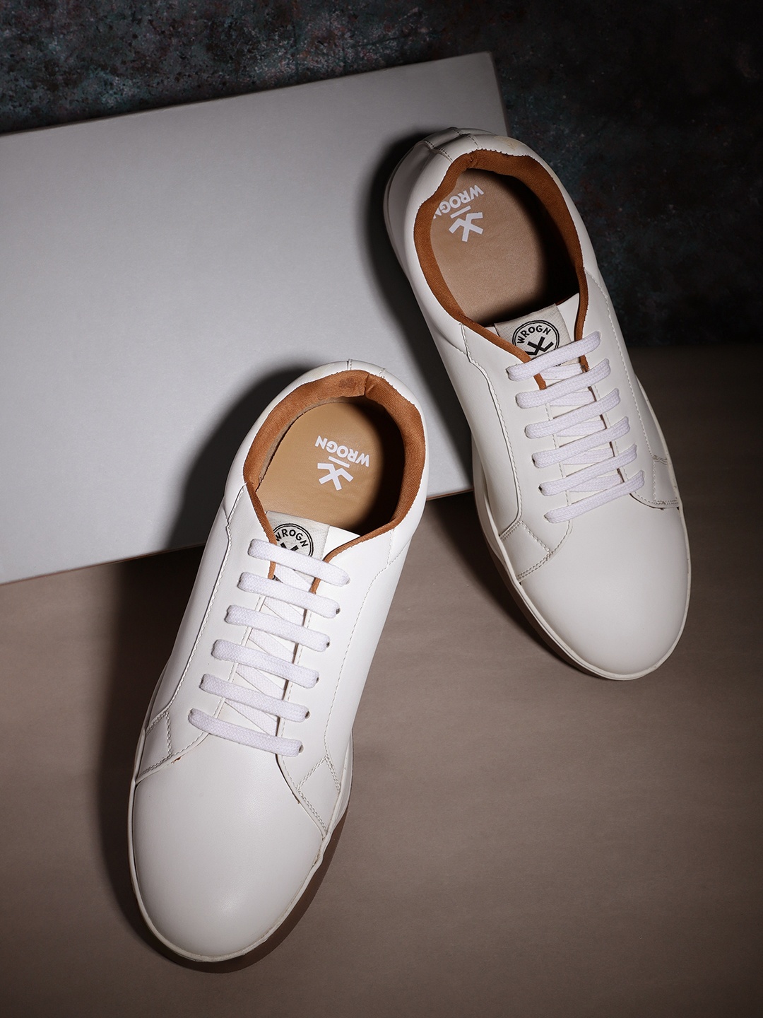 

WROGN Men Solid Regular Sneakers With Minimal Brand Logo Print Detail, Off white