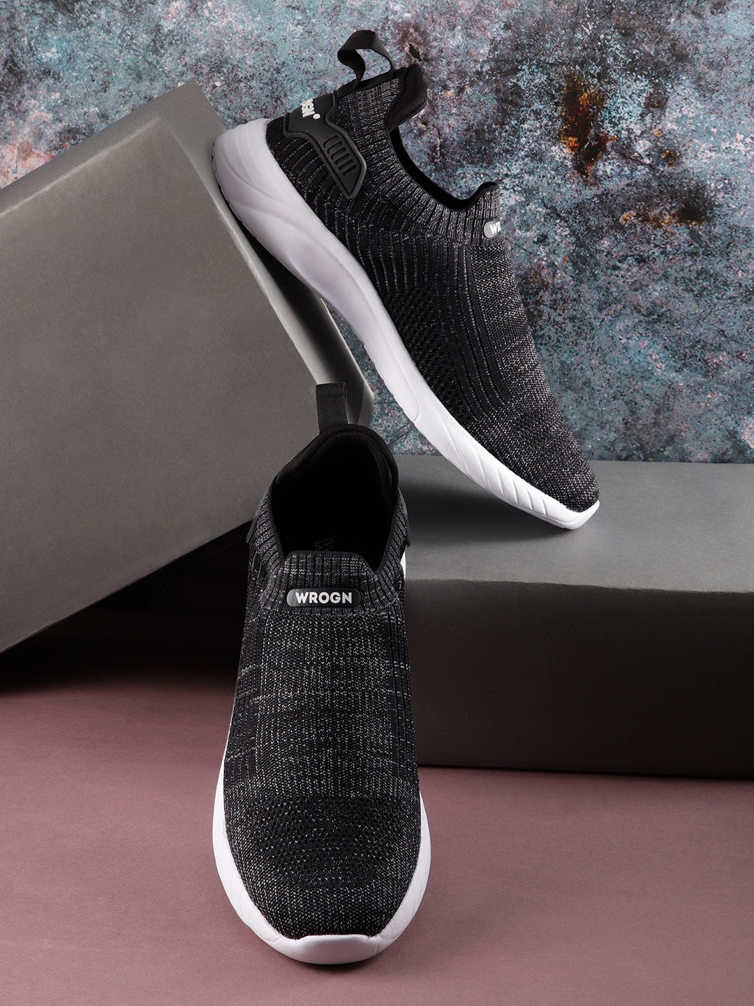 

WROGN Men Woven Design Slip-On Sneakers, Black
