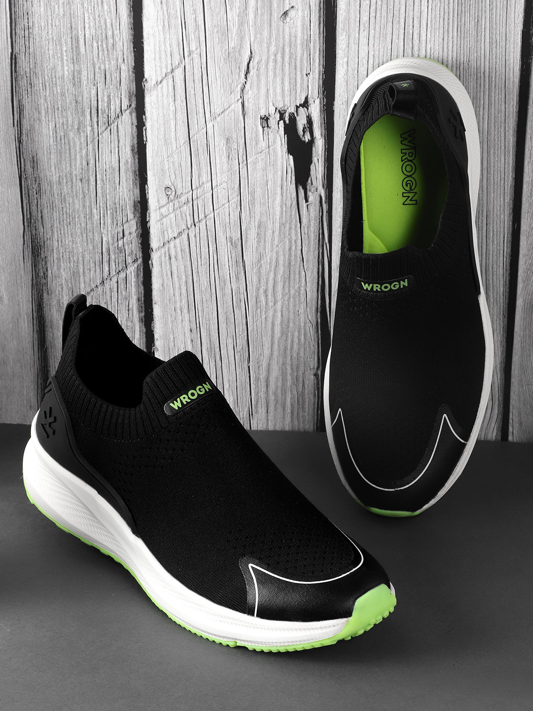 

WROGN Men Woven Design Slip-On Sneakers, Black