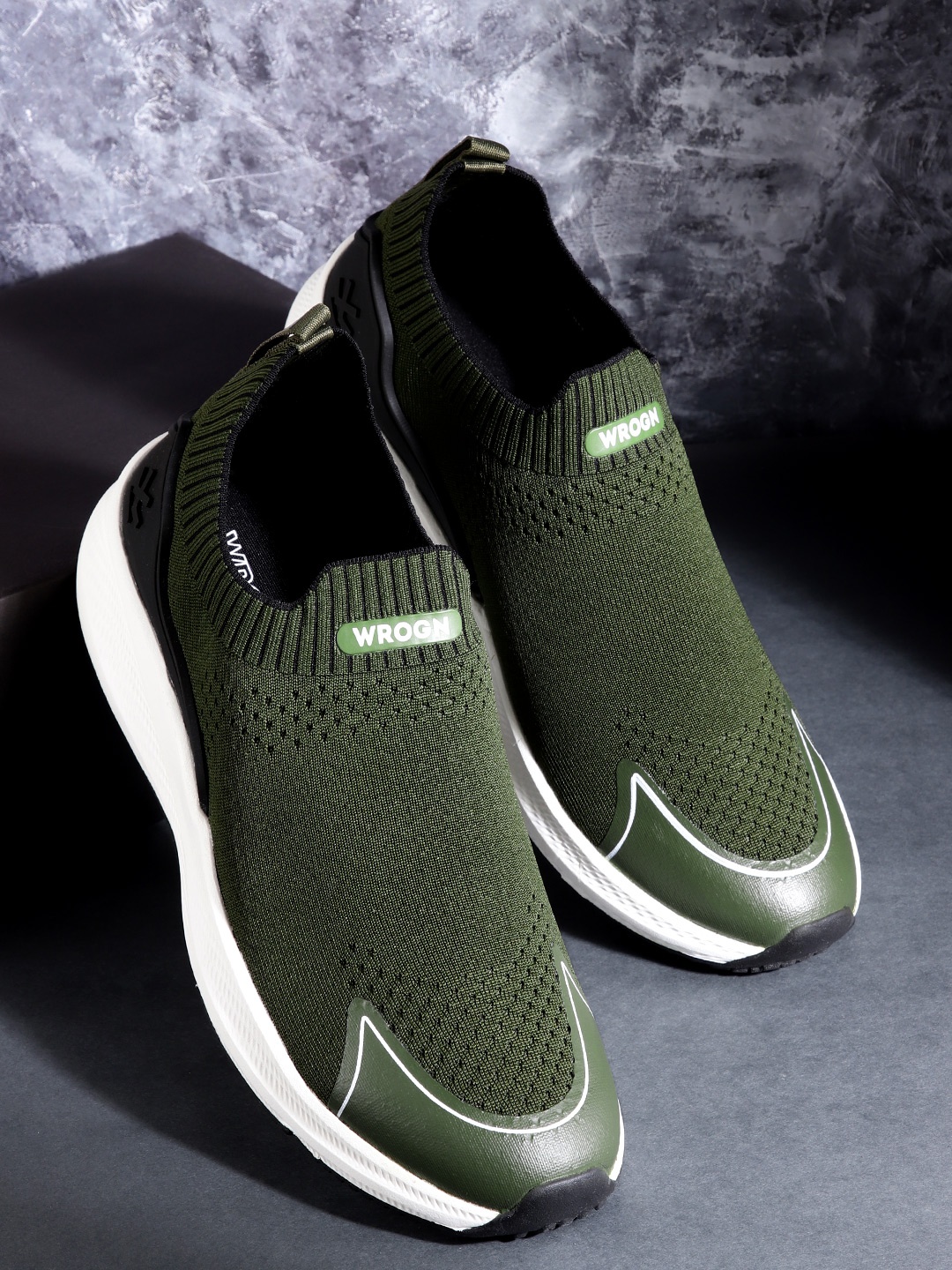 

WROGN Men Woven Design Running Shoes, Olive