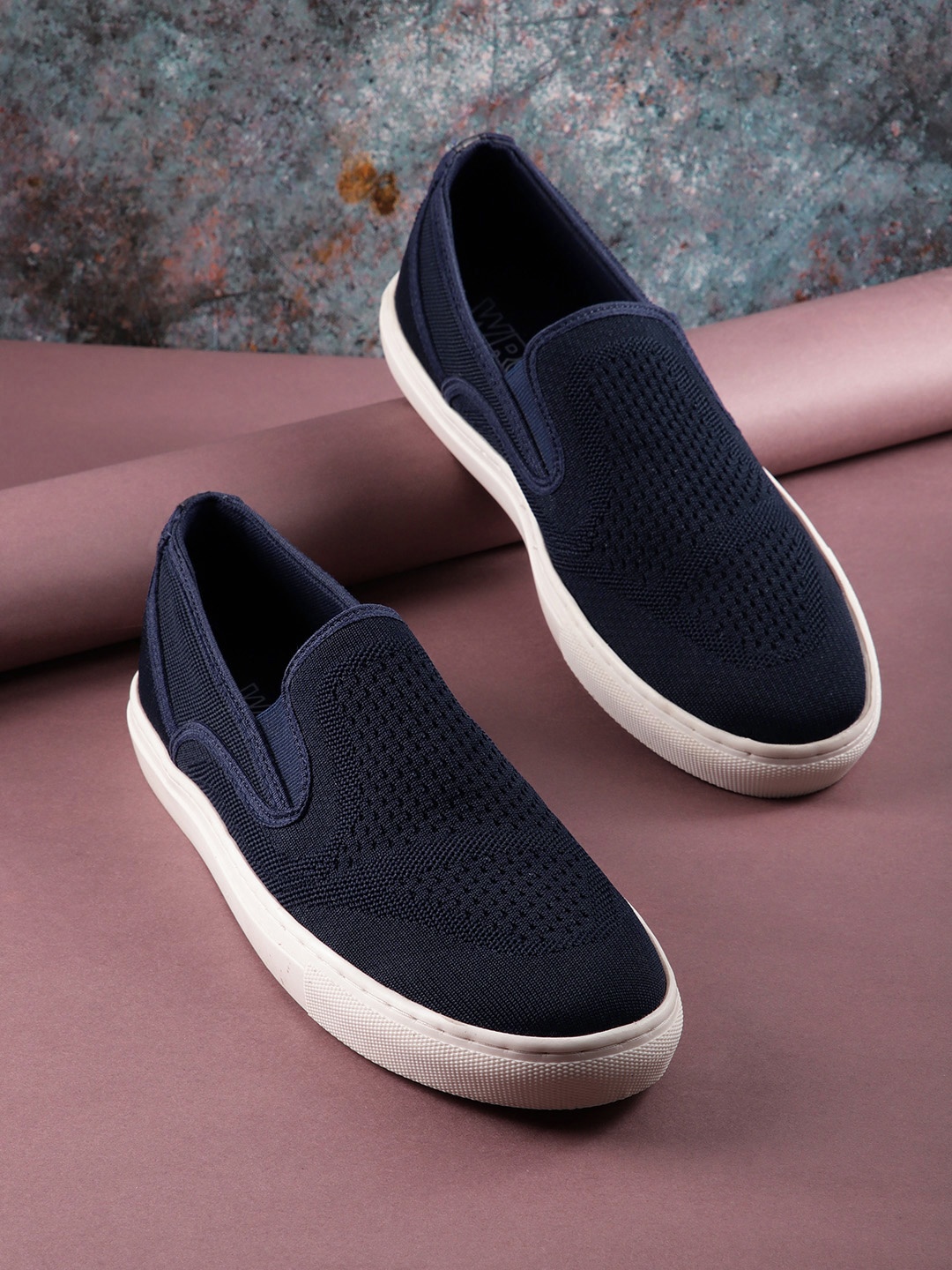 

WROGN Men Woven Design Slip-On Sneakers, Navy blue