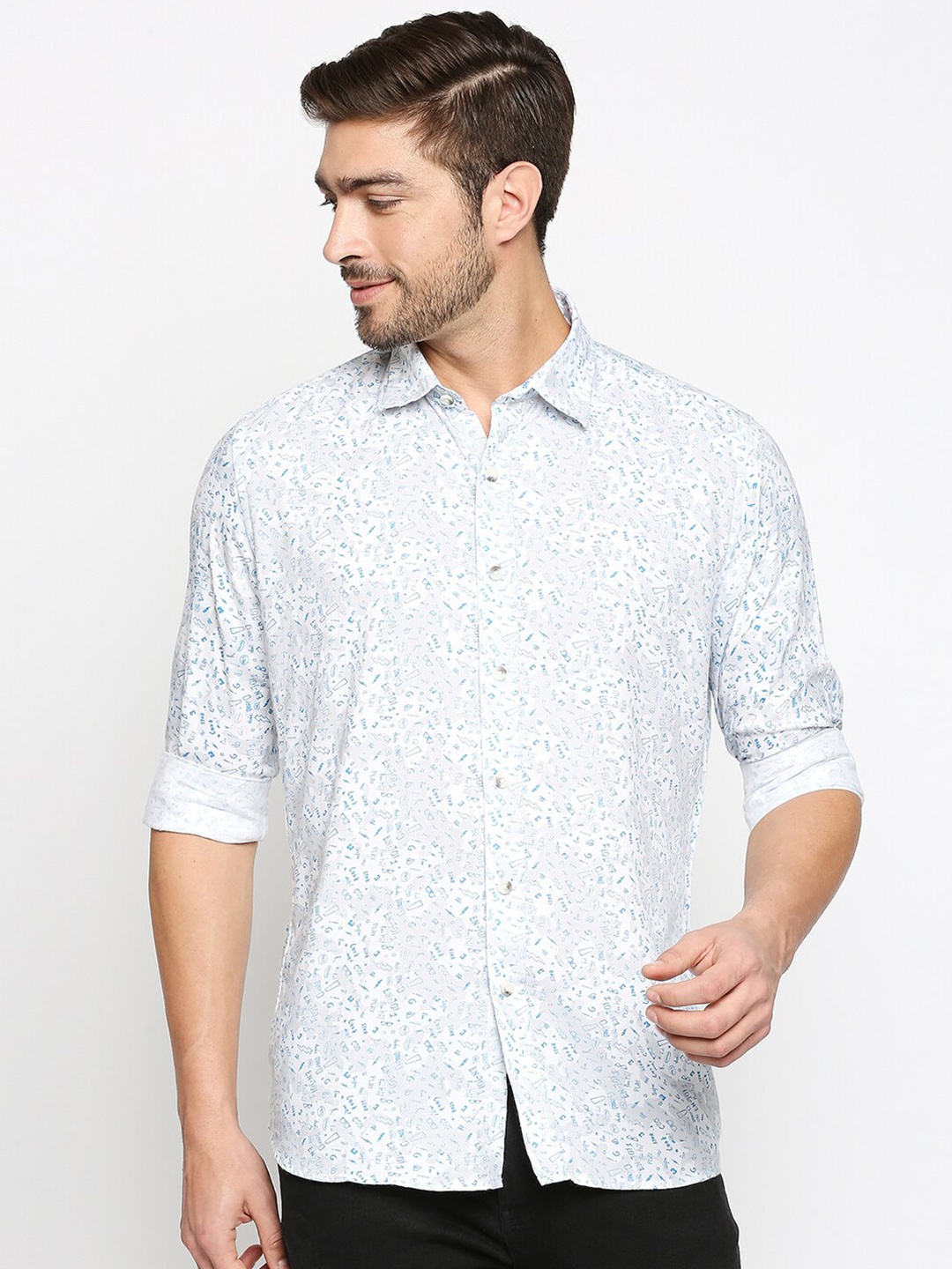 

EVOQ Men Printed Casual Cotton Shirt, White