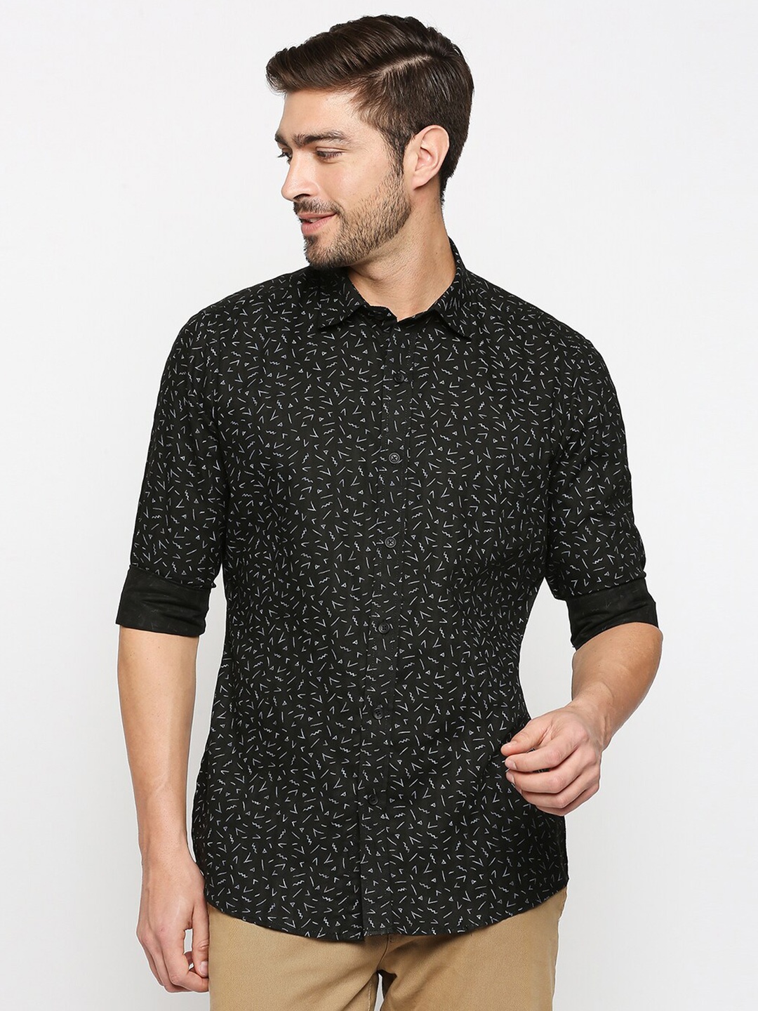 

EVOQ Conversational Printed Cotton Casual Shirt, Black