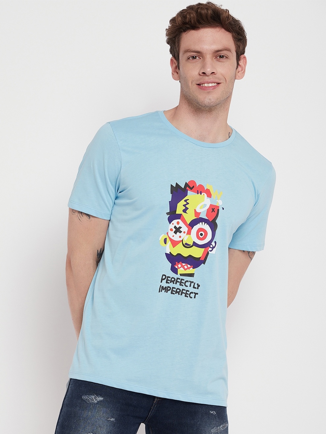 EDRIO Typography Printed Cotton T-Shirt, Blue