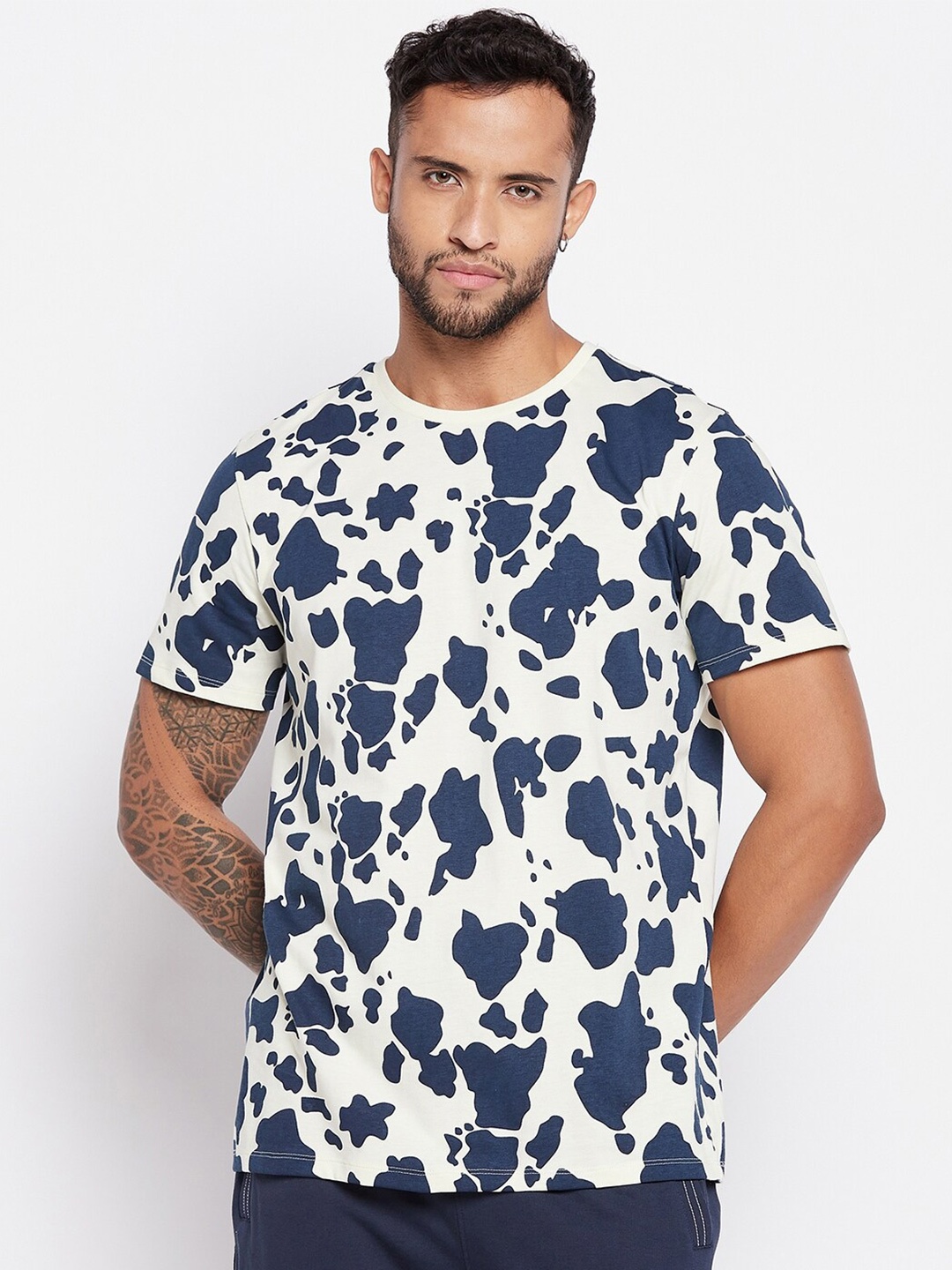 

EDRIO Abstract Printed Cotton Everfresh T-shirt, White