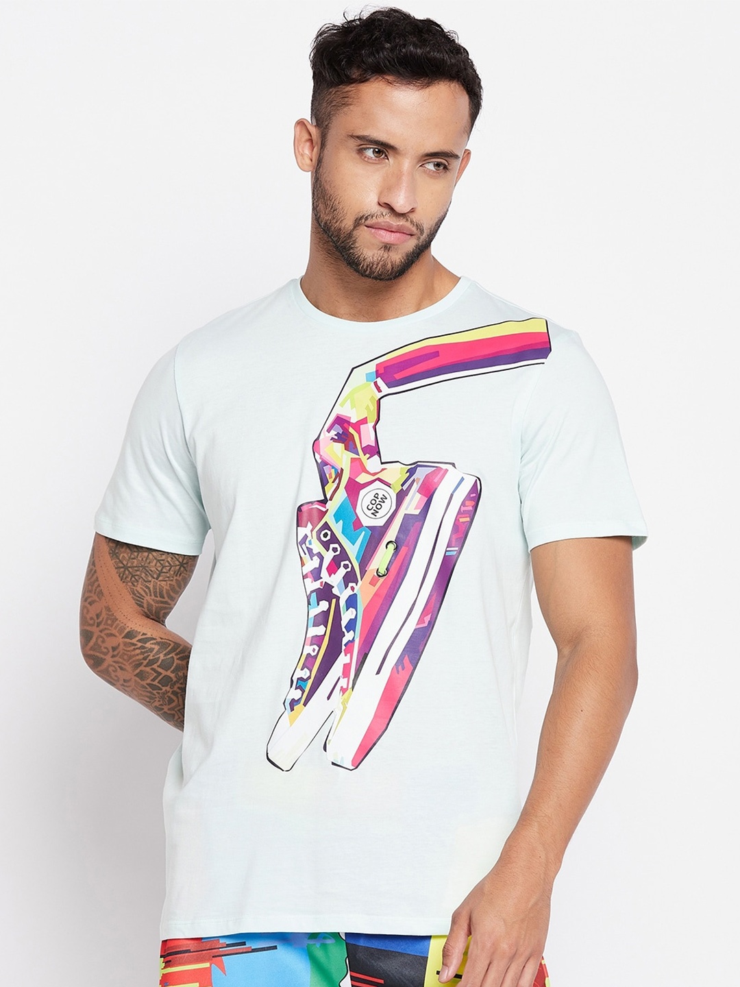 

EDRIO Typography Printed Cotton T-Shirt, Blue