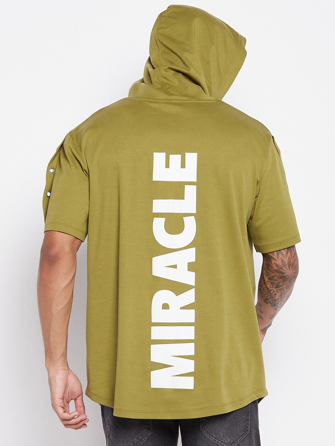 

EDRIO Typography Printed Hooded Cotton T-Shirt, Olive