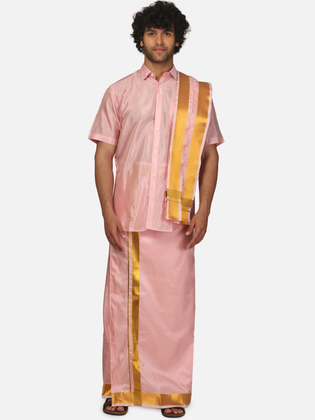 

Sethukrishna Men Shirt & Vesti With Angavastram, Pink