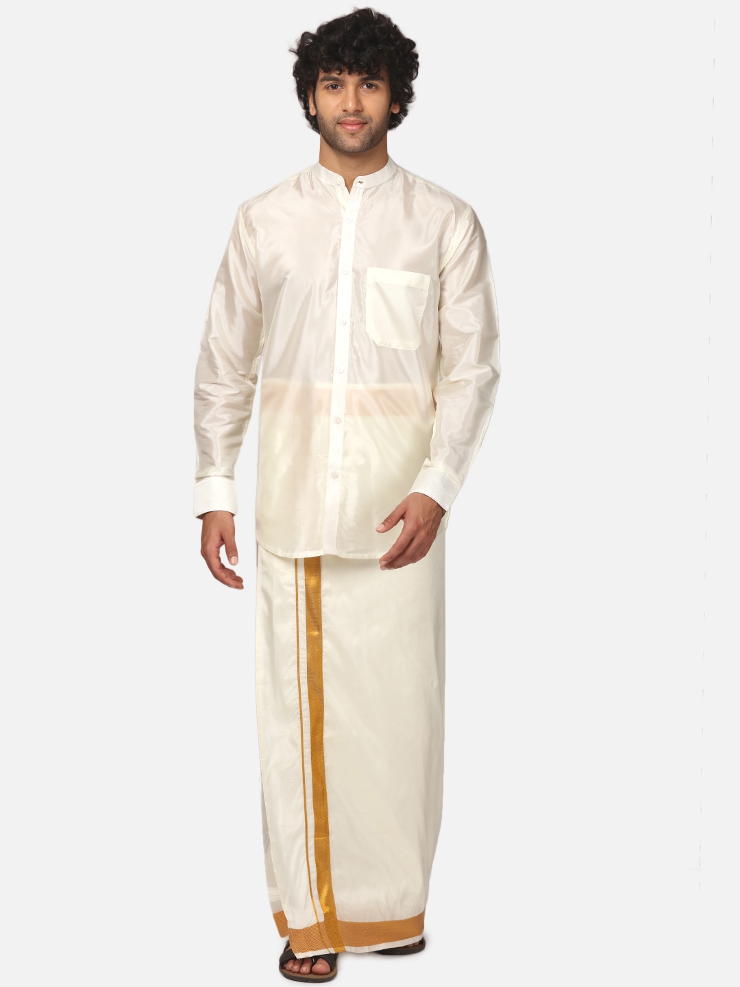 

Sethukrishna Men Shirt Collar Shirt & Dhoti, Cream