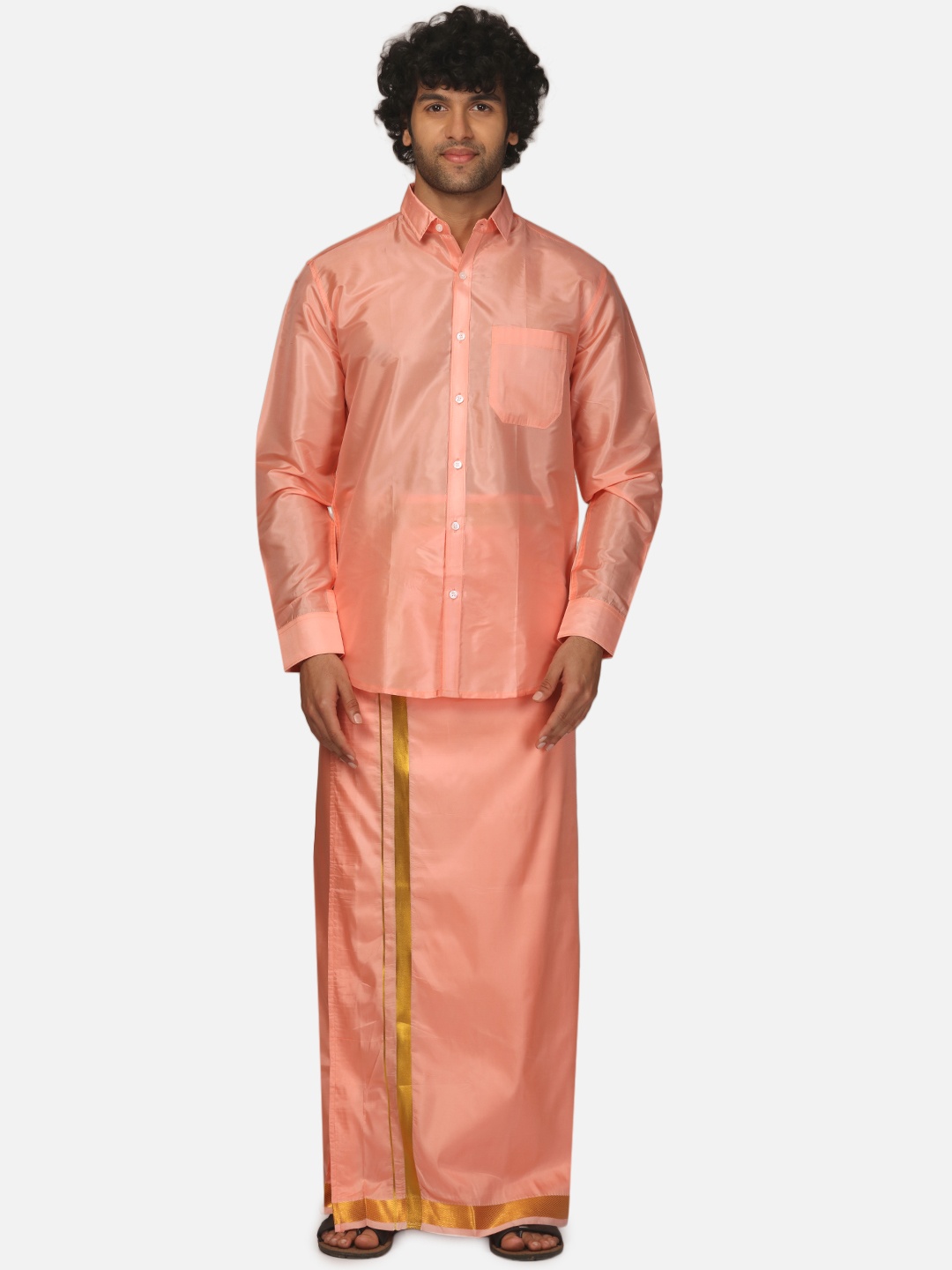 

Sethukrishna Men Shirt Collar Shirt & Dhoti, Peach