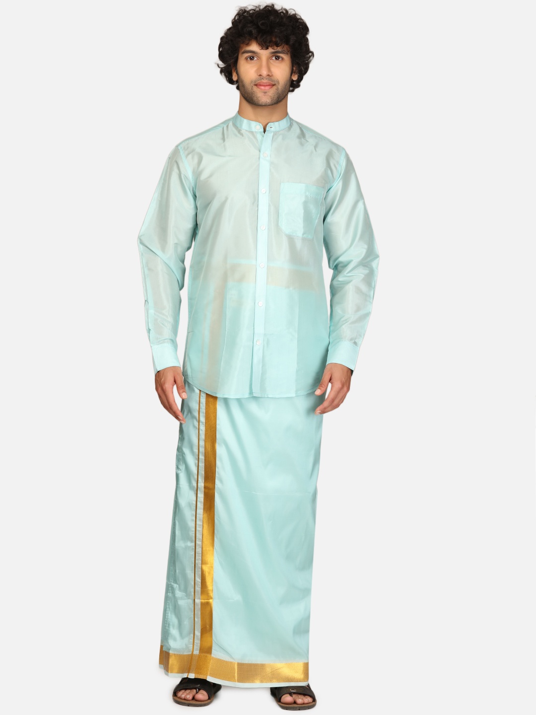 

Sethukrishna Men Shirt and Dhoti Set, Sea green
