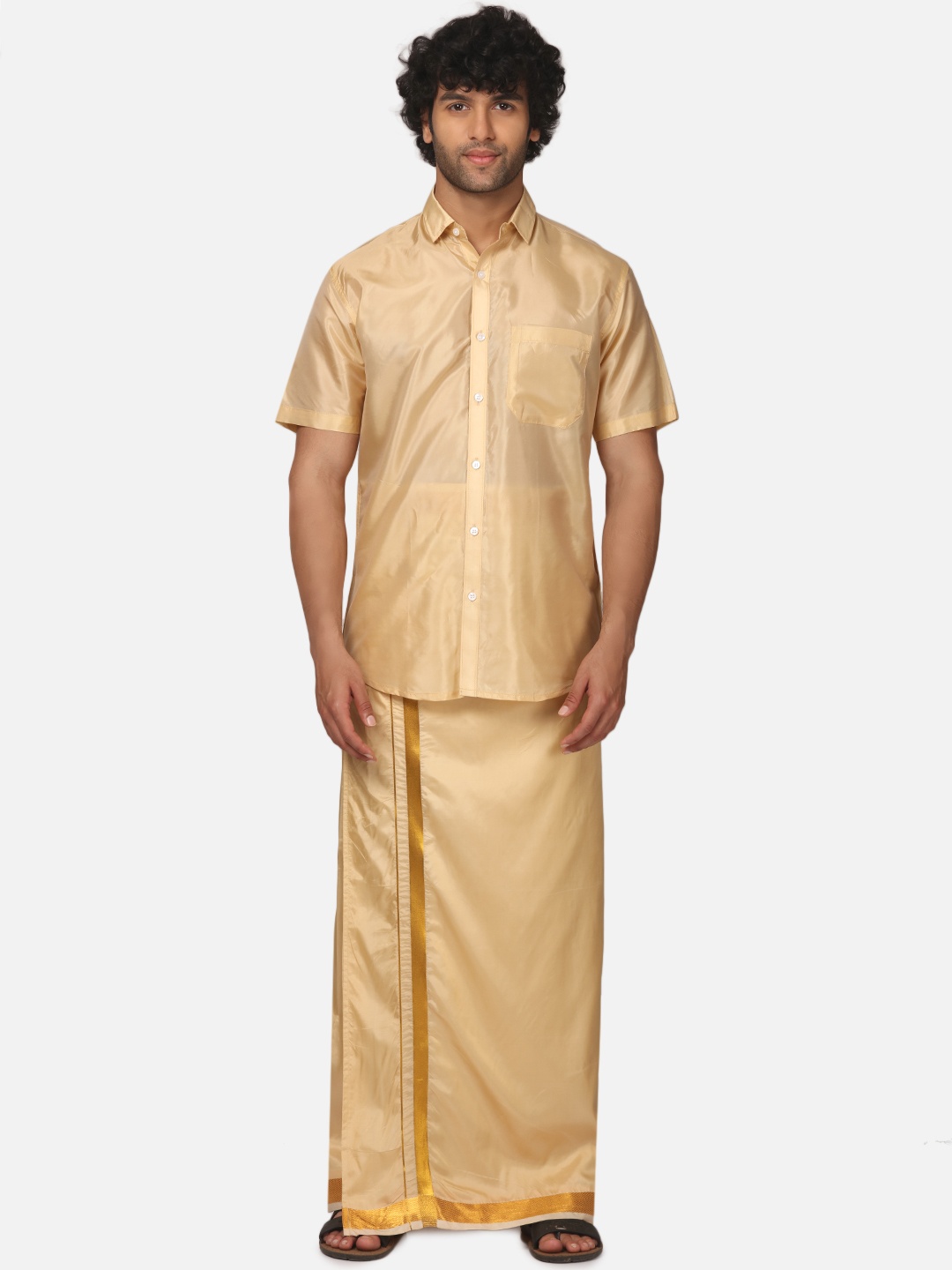

Sethukrishna Men Shirt and Dhoti Set, Beige