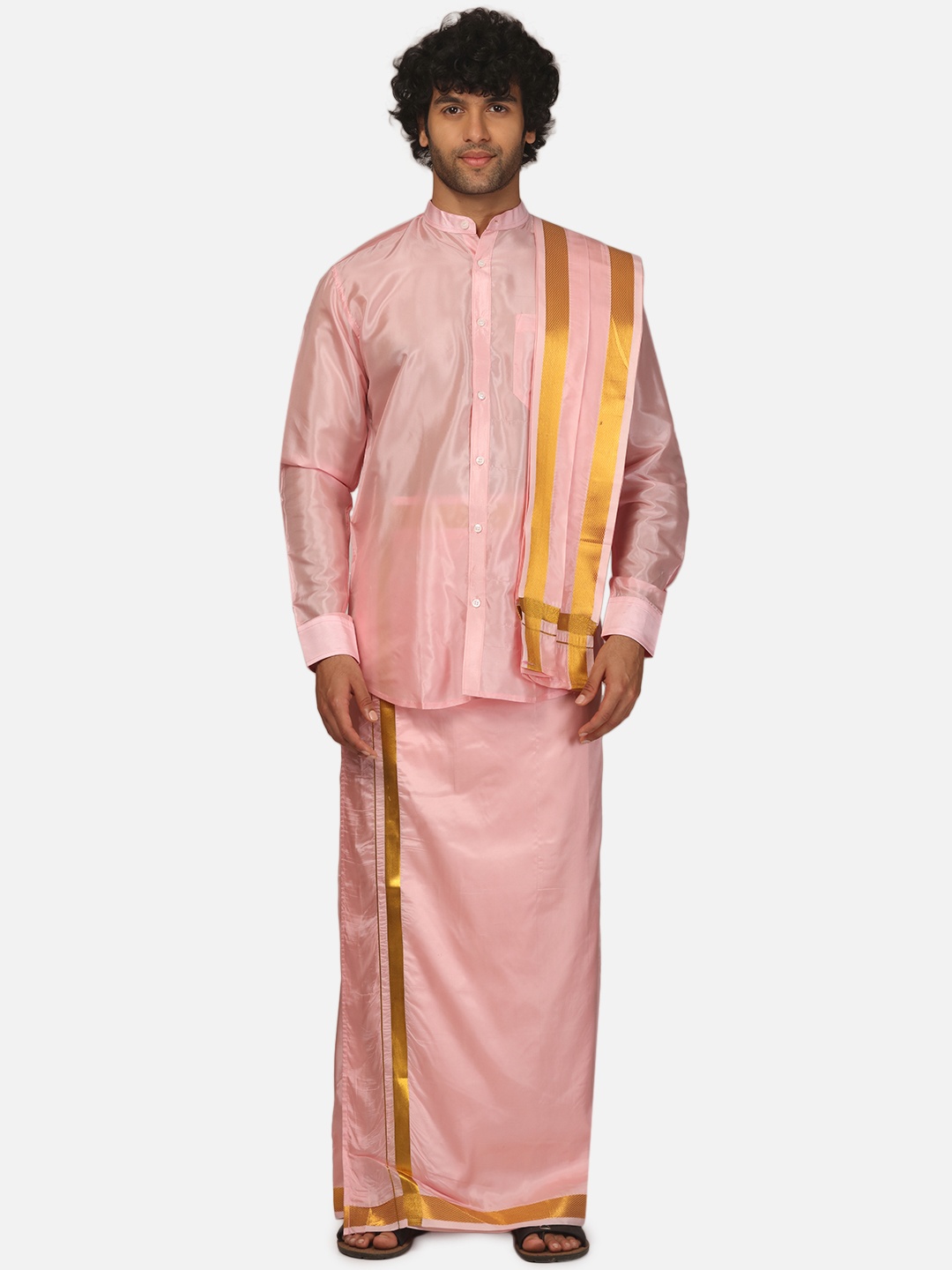 

Sethukrishna Men Spread Collar Shirt & Dhoti Set, Pink