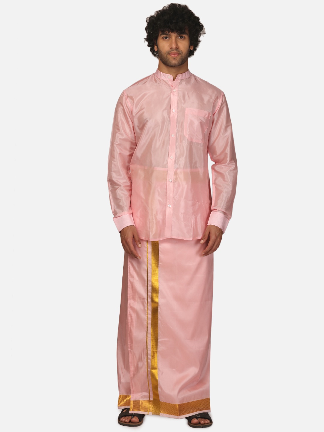 

Sethukrishna Men Ethnic Shirt and Dhoti Set, Pink