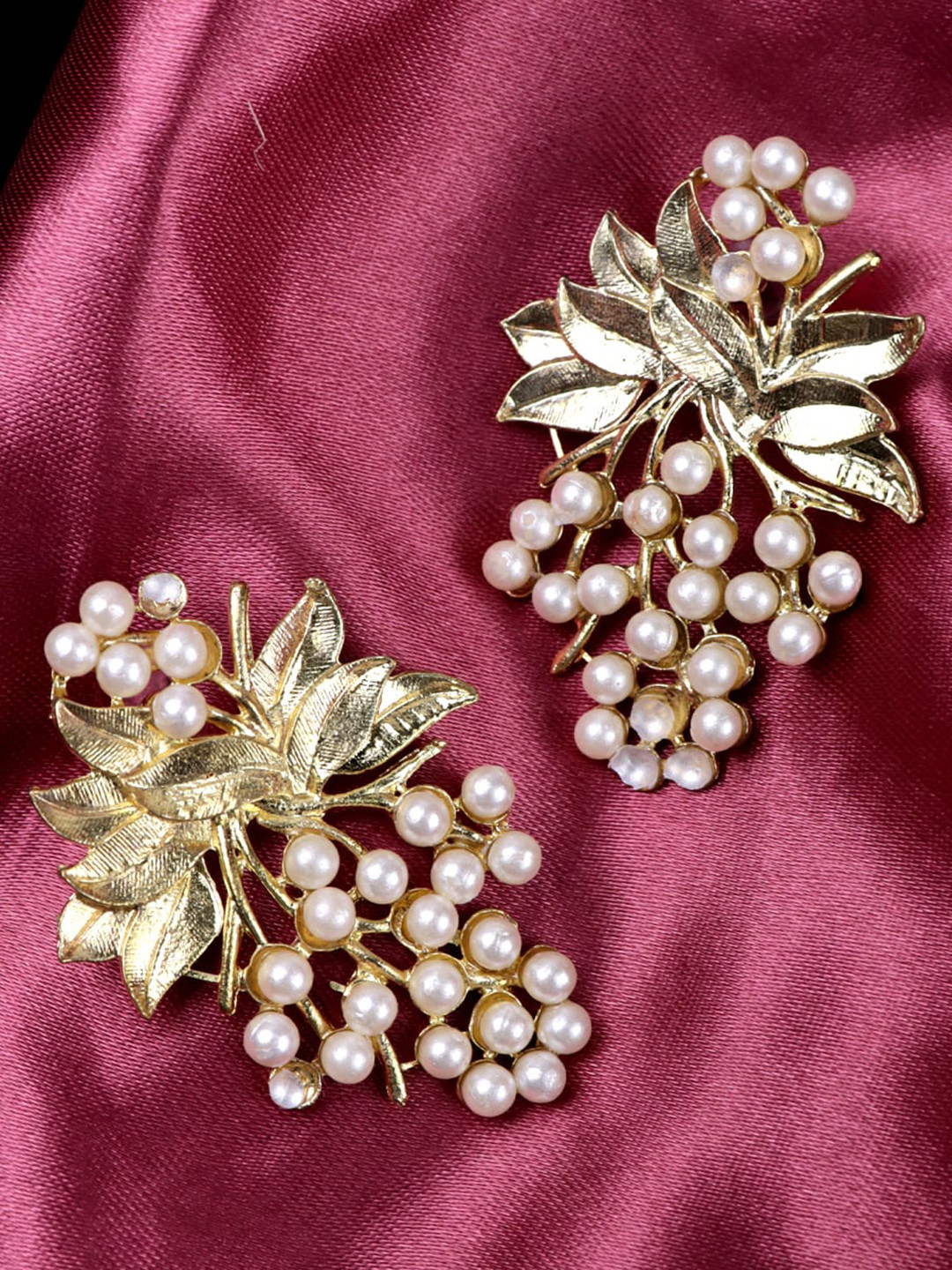 

VAGHBHATT Gold-Plated Leaf Shaped Drop Earrings, White